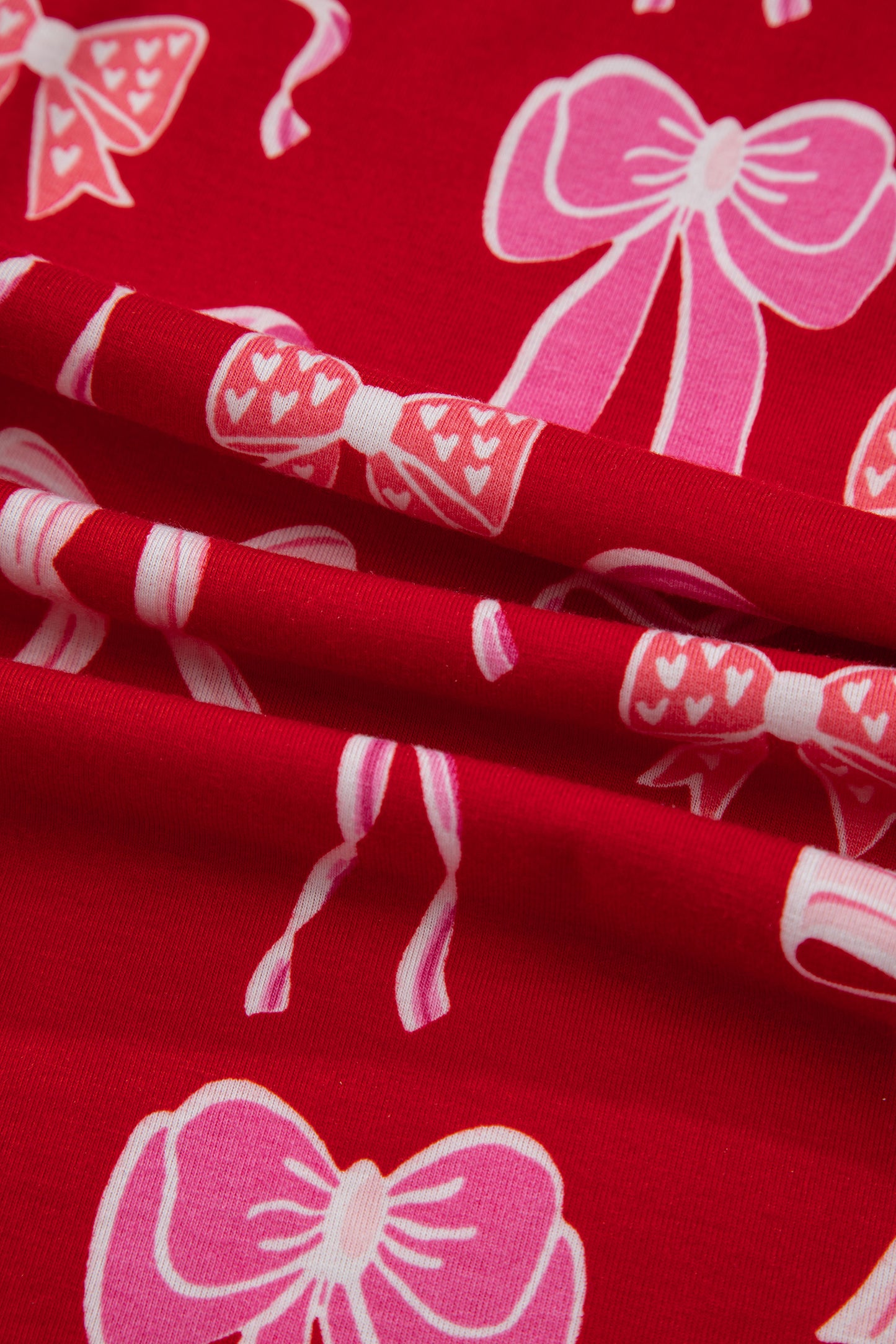 Red Sweet Bow Print Ruffled Short Sleeve Pajama Set