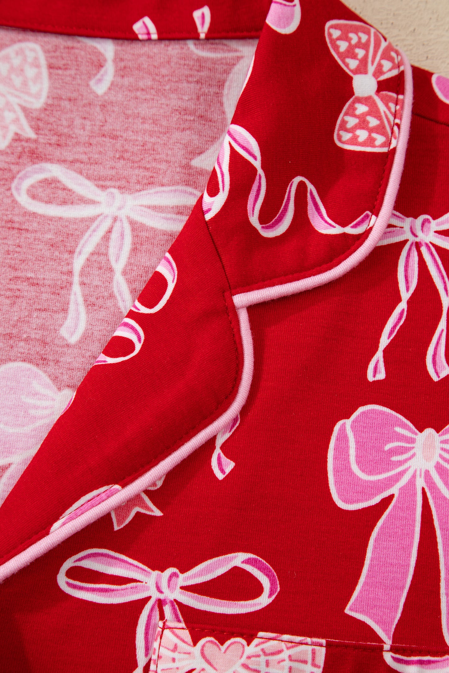 Sweet Bow Print Shirt Style Top & Long Pants Pajama Set