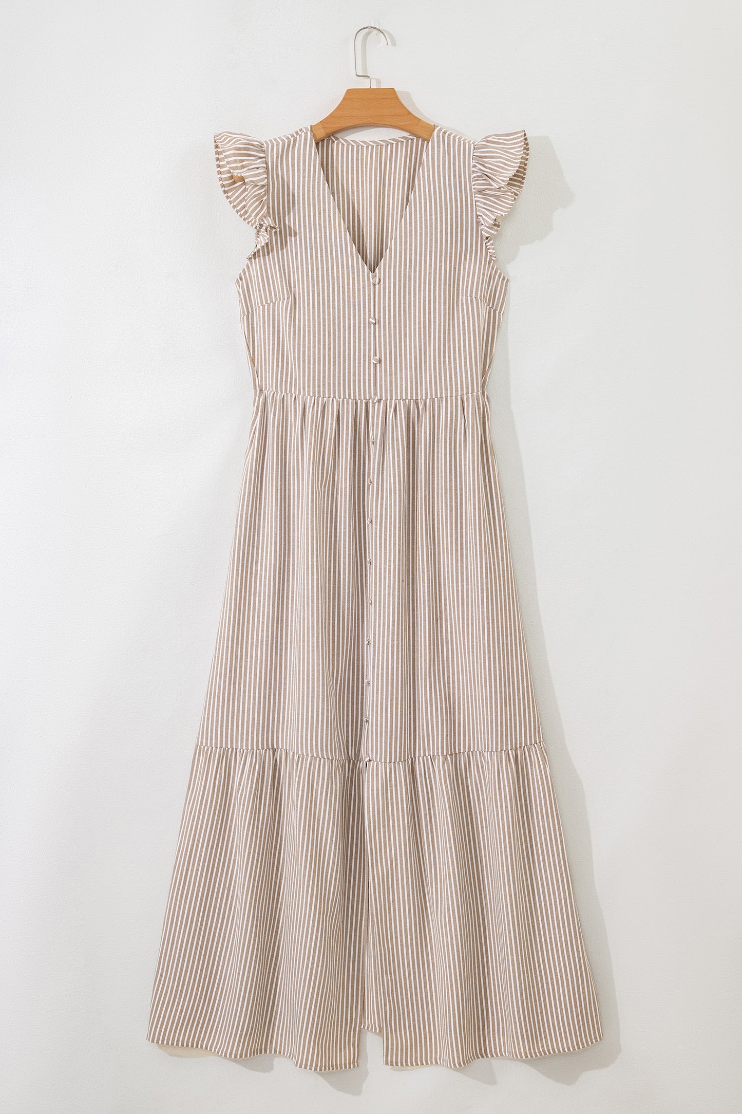 Striped Flutter Sleeve Button Front Maxi Dress