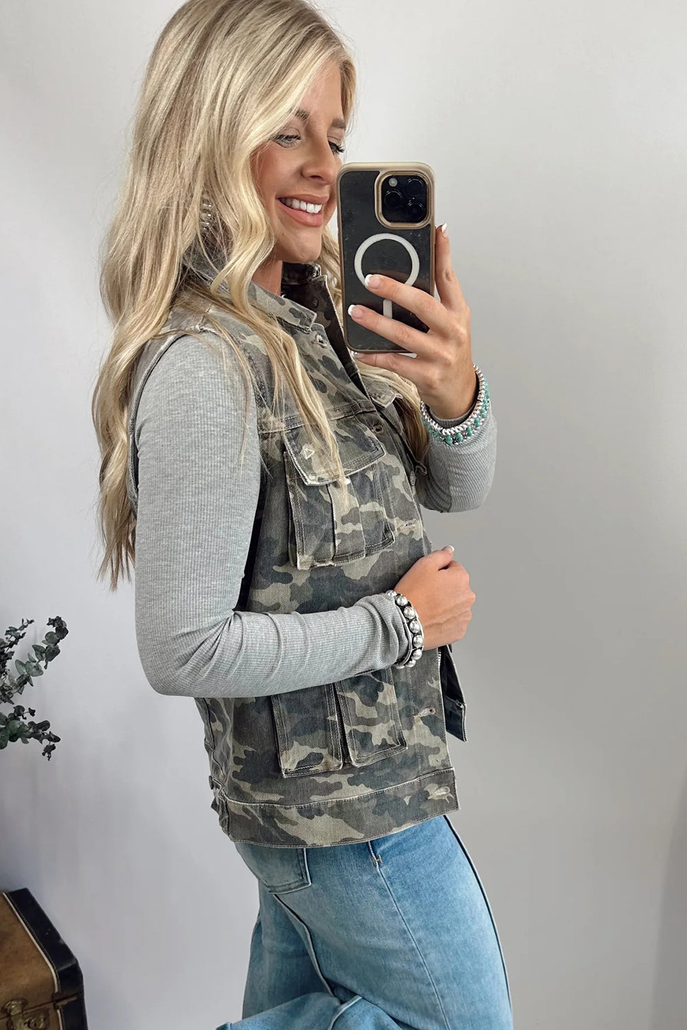 Camo Cargo Denim Vest