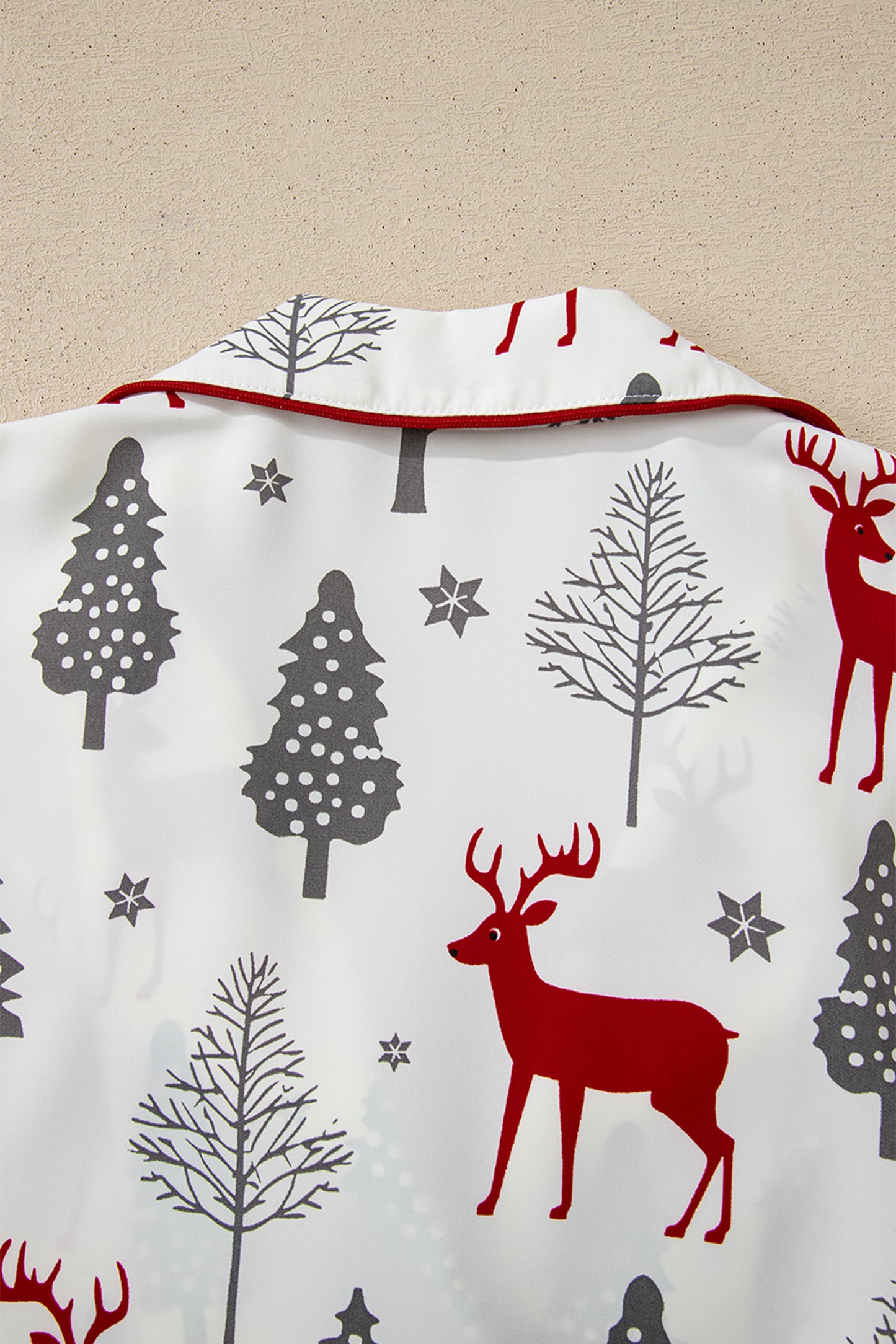 Christmas Print Velvet Trim Bow Knot Pajama Short Set