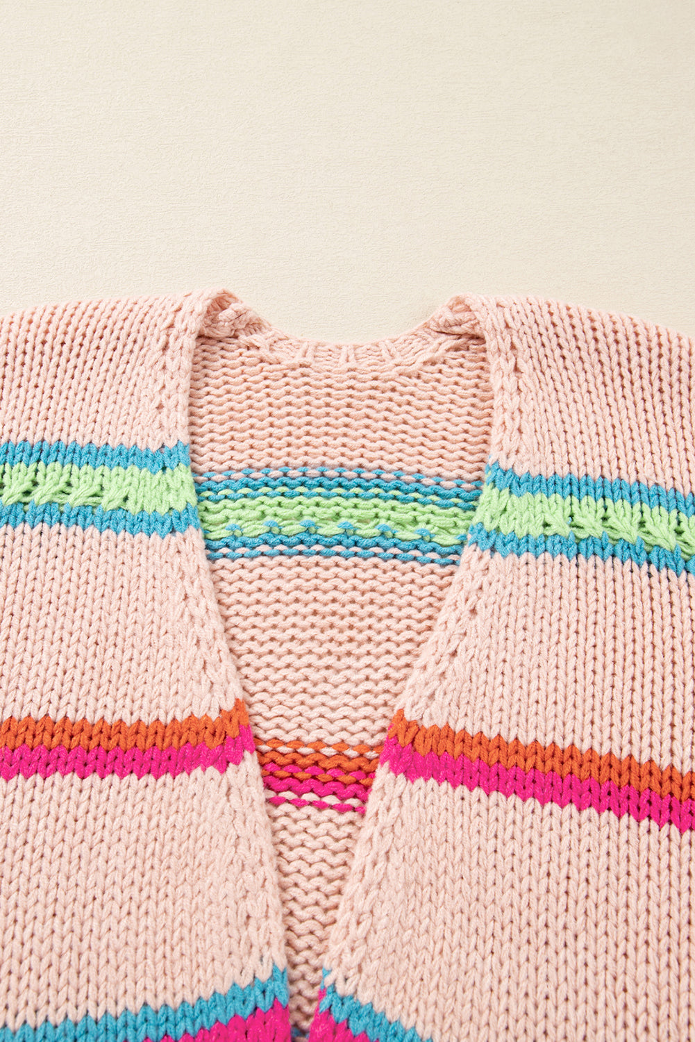 Open Front Striped Colorblock Knit Oversize Cardigan