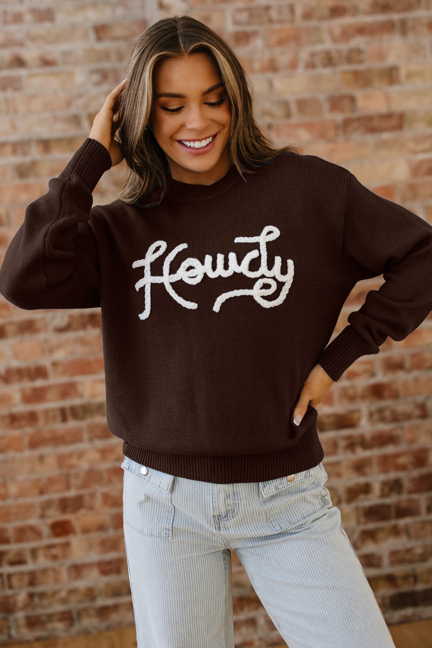 Howdy Embroidered Graphic Western Sweater