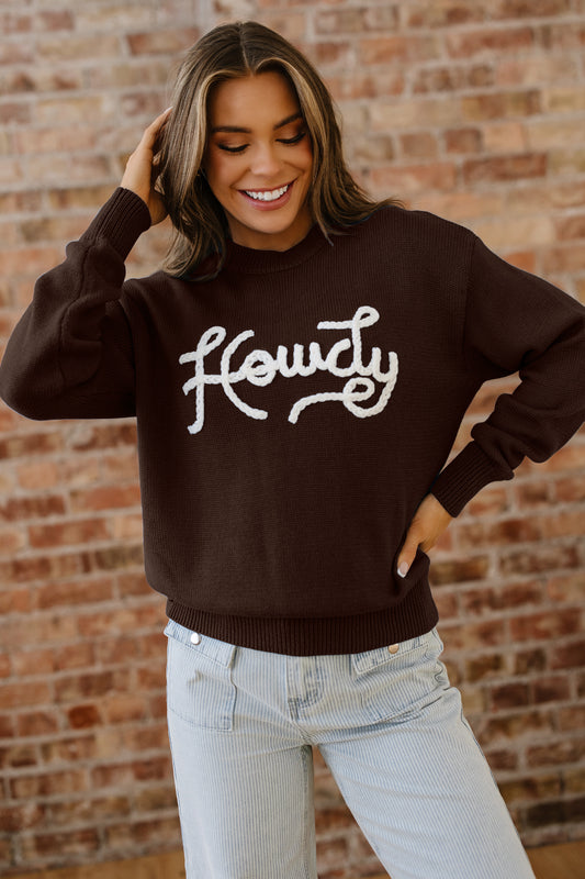 Howdy Embroidered Graphic Western Sweater
