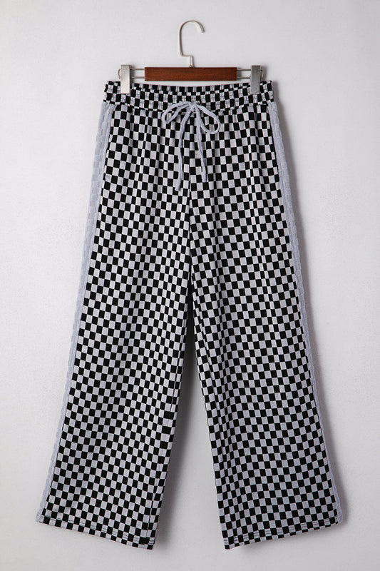Checkerboard Drawstring Waist Casual Pants