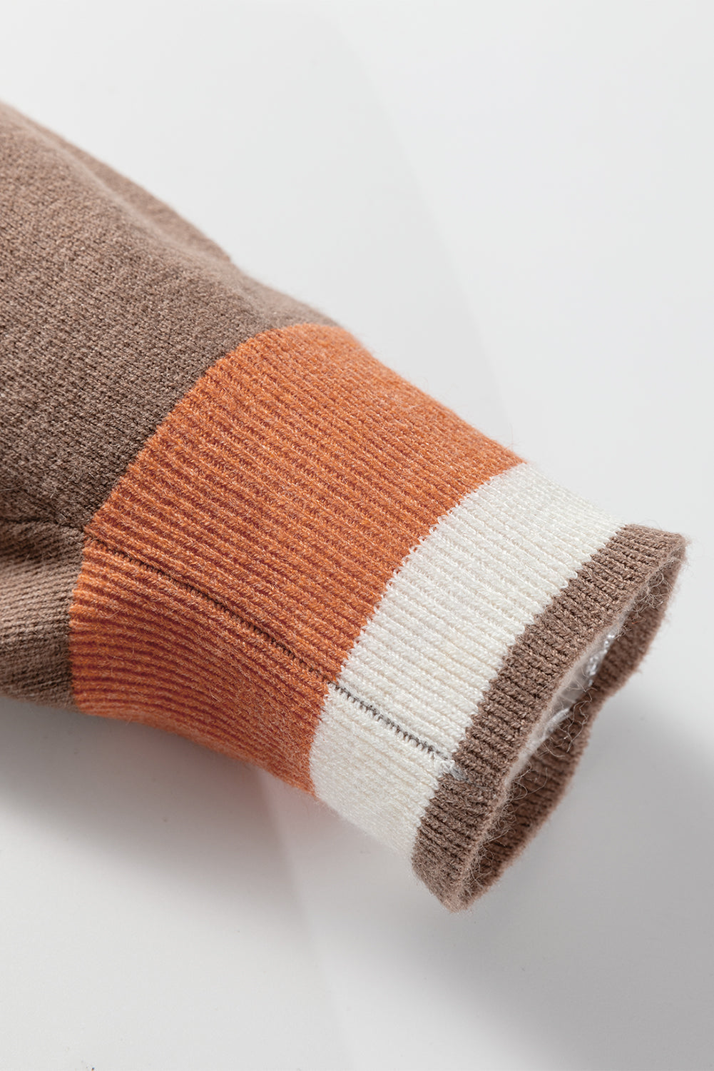 Dark Khaki Contrast Striped Trim V-Neck Varsity Sweater