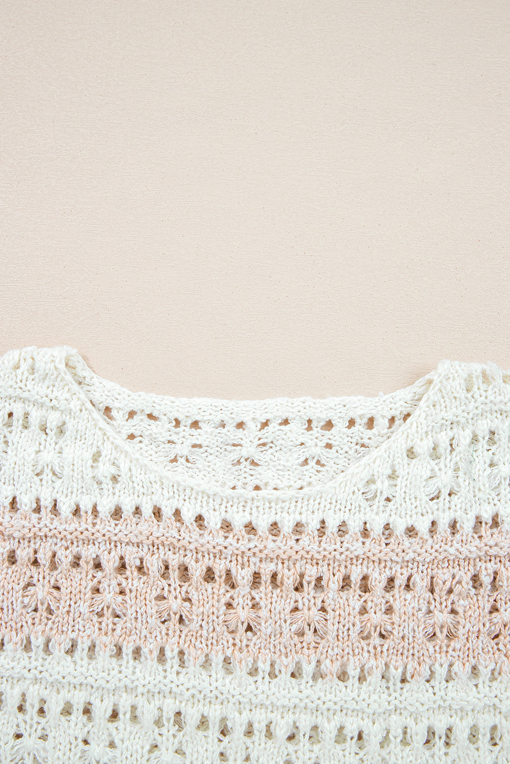 Pink Hollow-Out Colourblock Drop Shoulder Casual Sweater