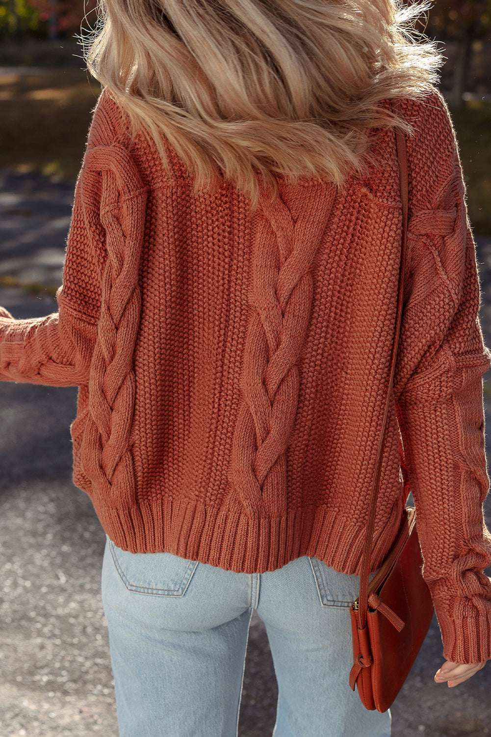 Chunky Fit Slouchy Textured Knit Sweater - Redwood Burl