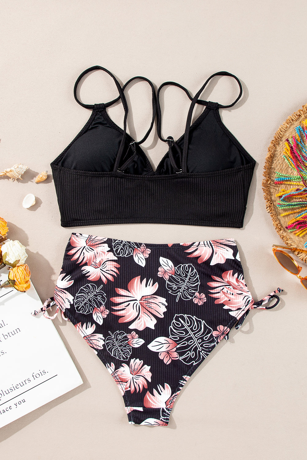 Ribbed Knit High Waist Bikini Swimsuit