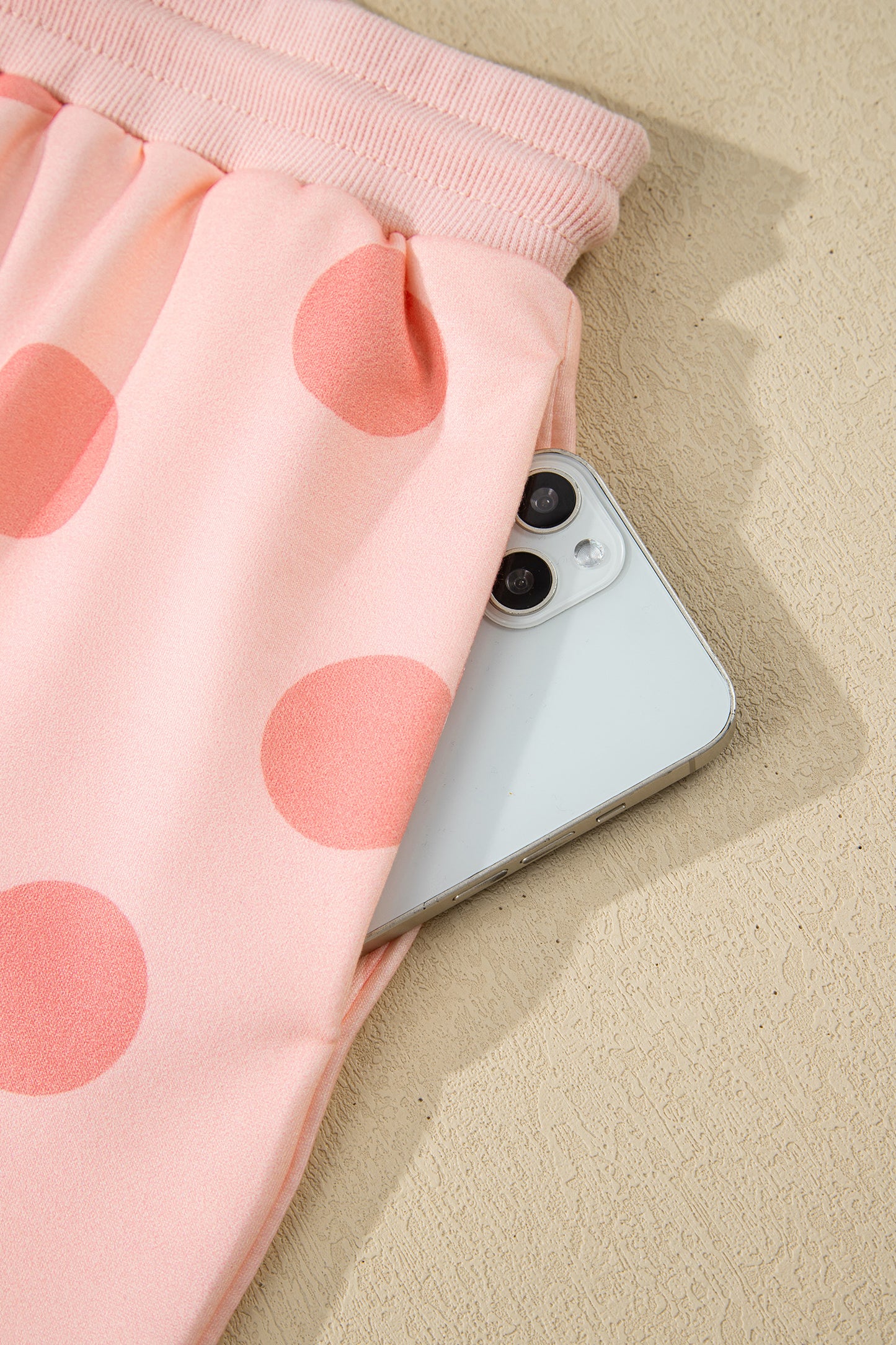 Polka Dot Print Drop Shoulder Pullover & Drawstring Shorts Set