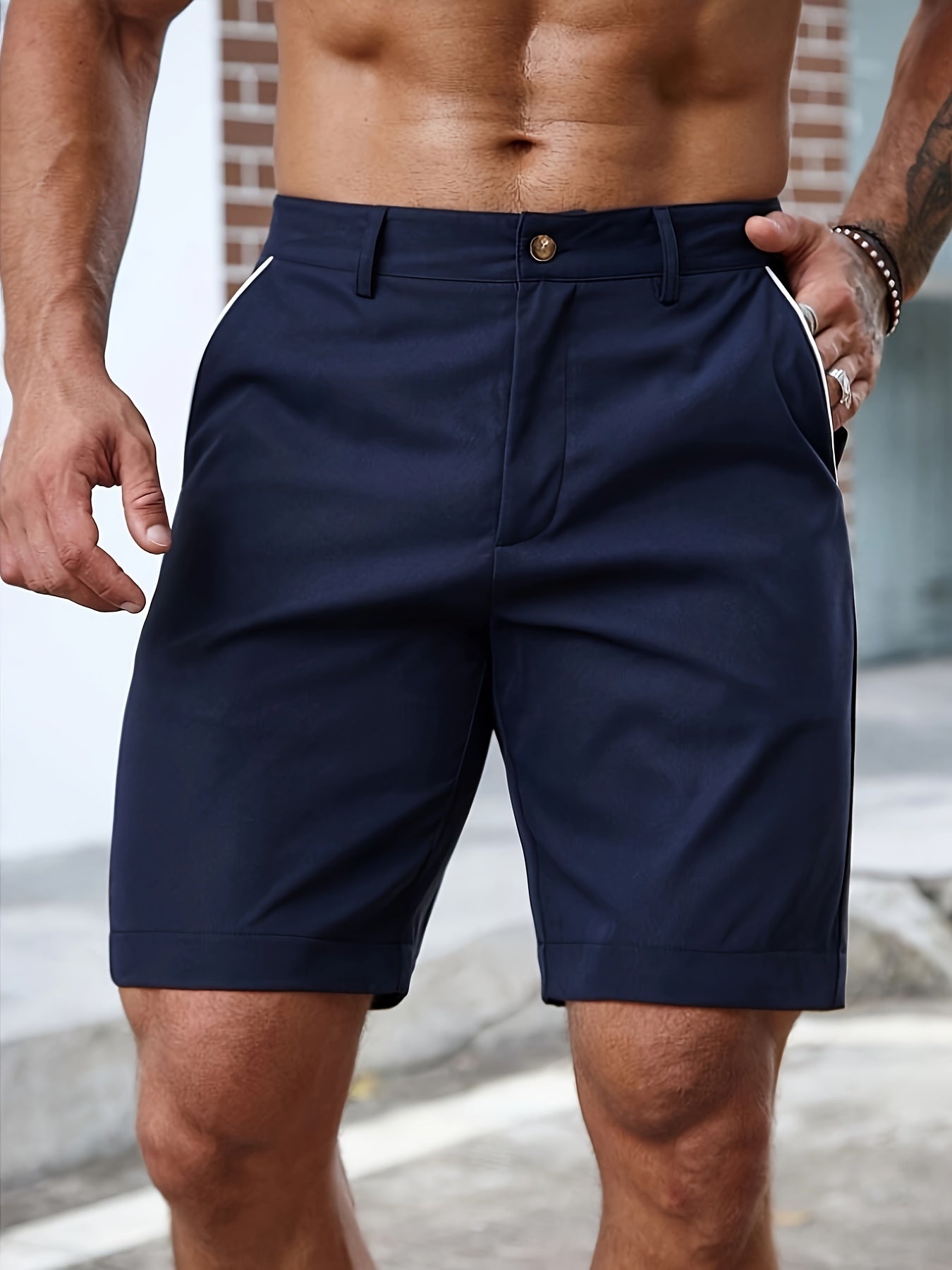 Men's Solid Colour Casual Shorts With Multiple Pockets