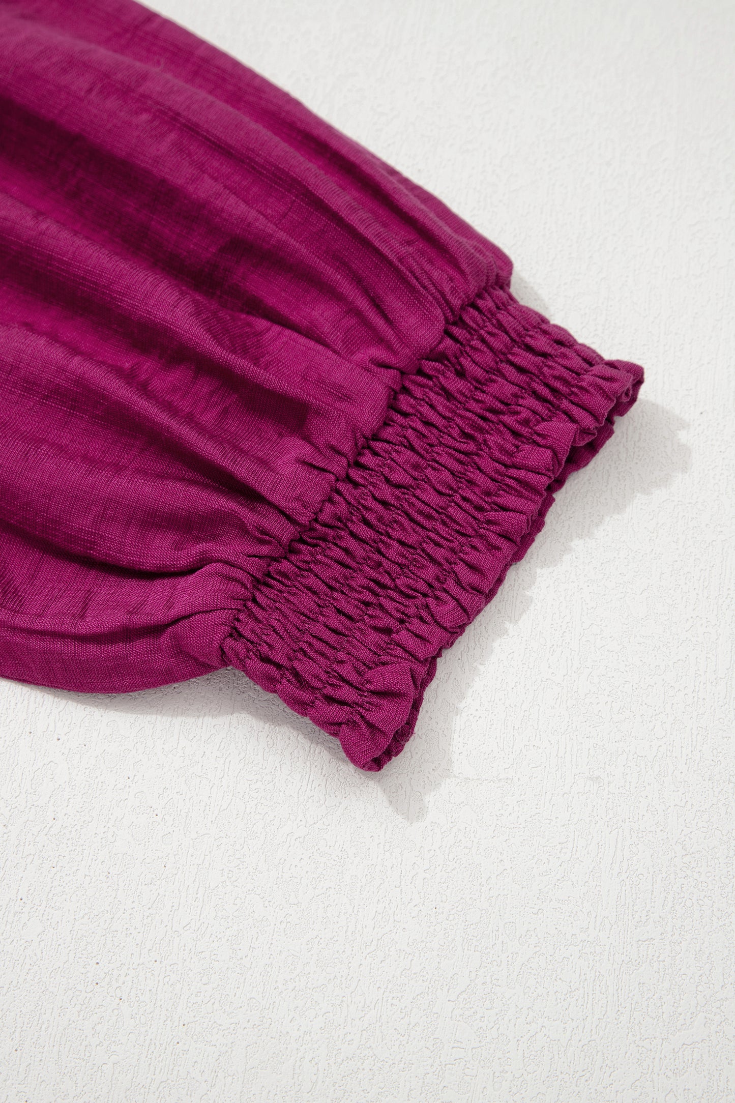 Contrast Trim Button V Neck Puffy Bracelet Sleeve Blouse - Plus Size