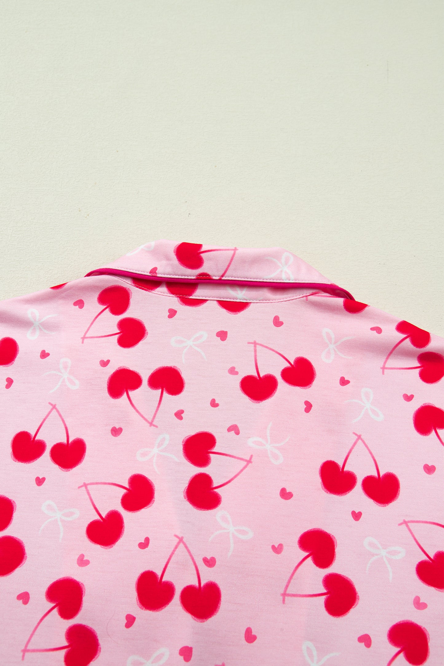 Cherry Bow Mixed Print Scalloped Edge Short Pajama Set