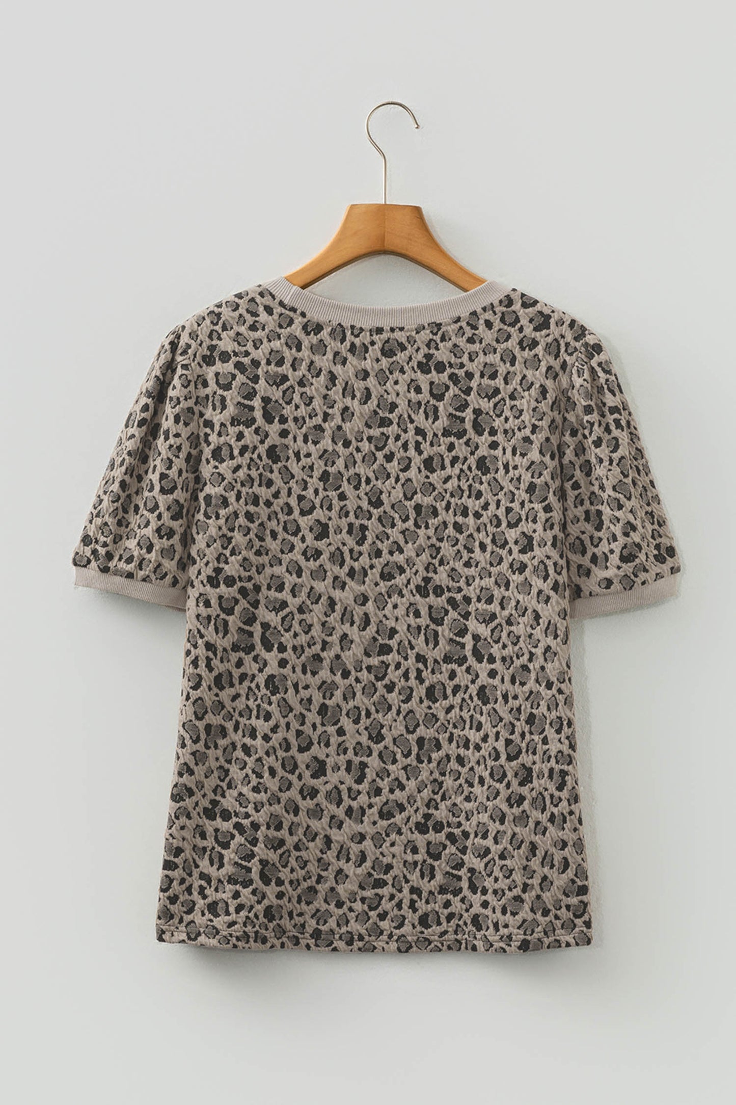 Textured Leopard Print Crew Neck Short Sleeve Top