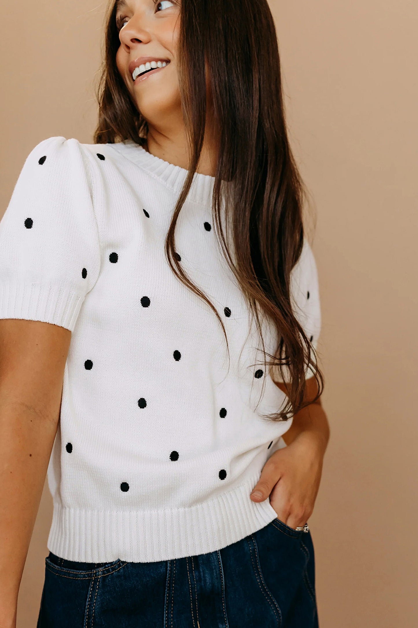 Elegant Polka Dot Bubble Short Sleeve Sweater