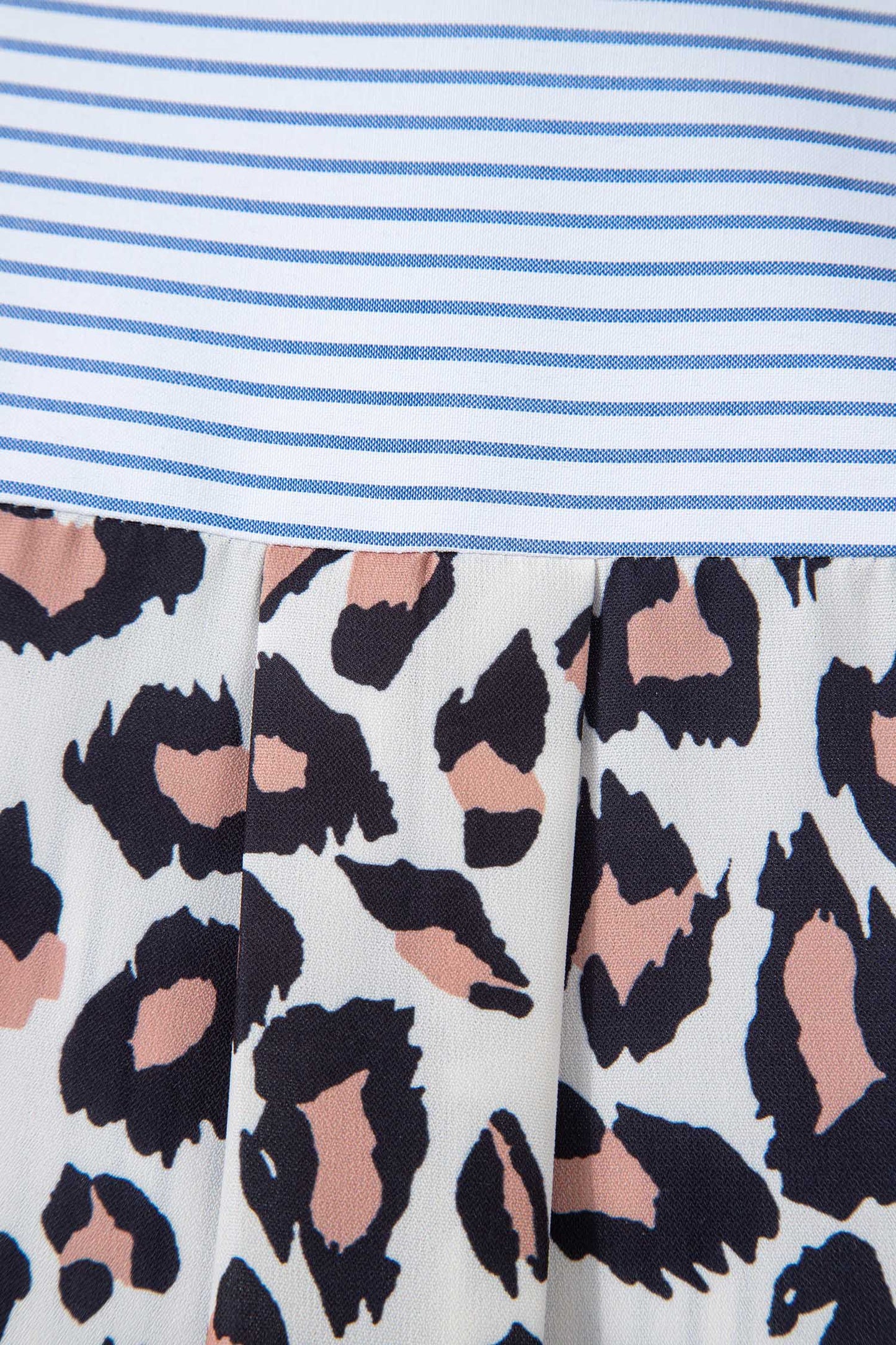 Stripe Colorblock Leopard Patchwork Chest Pocket Cuffed Sleeve Shirt