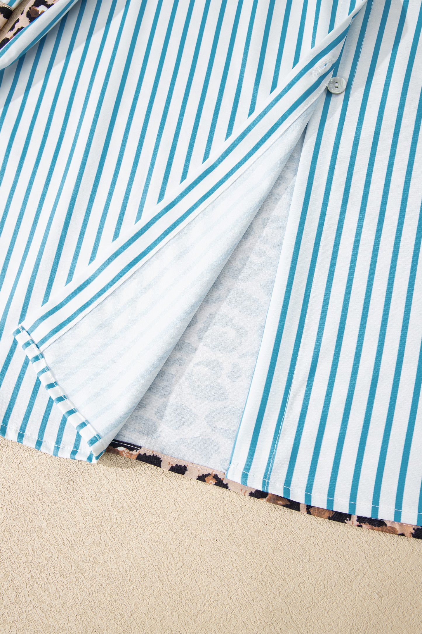 Stripe Contrast Leopard Patchwork Long Shirt Dress with Slits