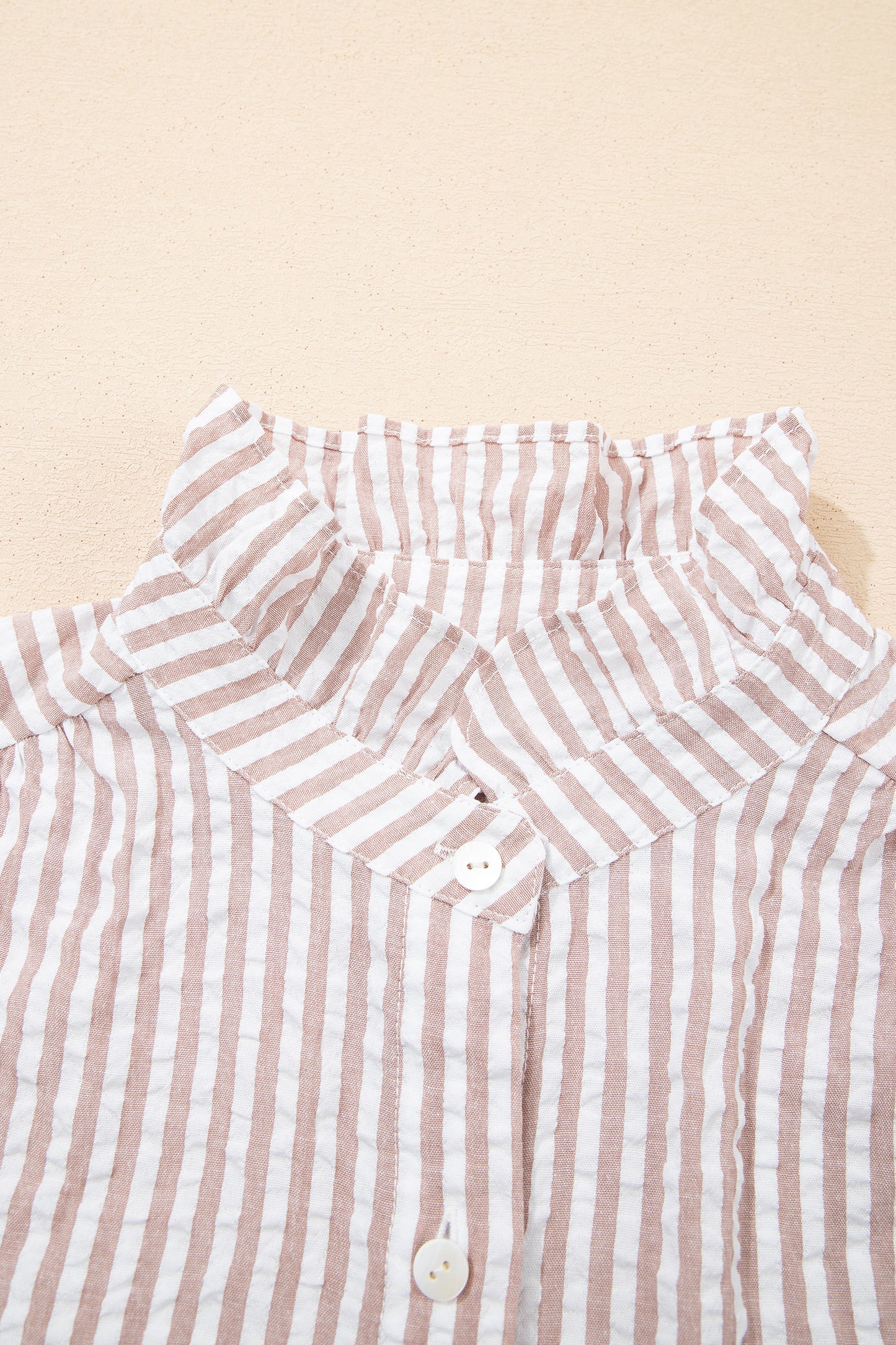 Stripe Frilled Collar Half Sleeve Shirt Maxi Dress