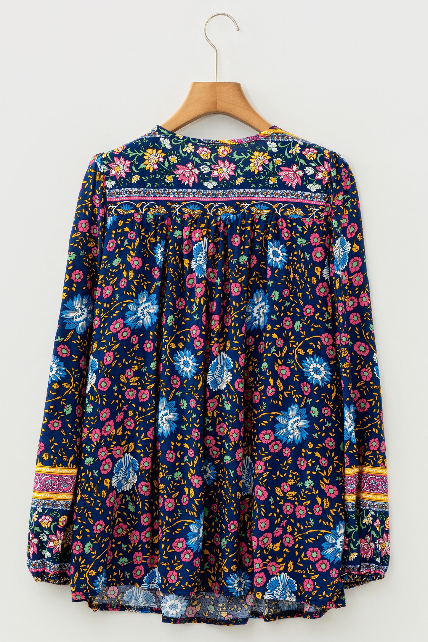 Floral Print Tassel Tie Front Long Sleeve Blouse