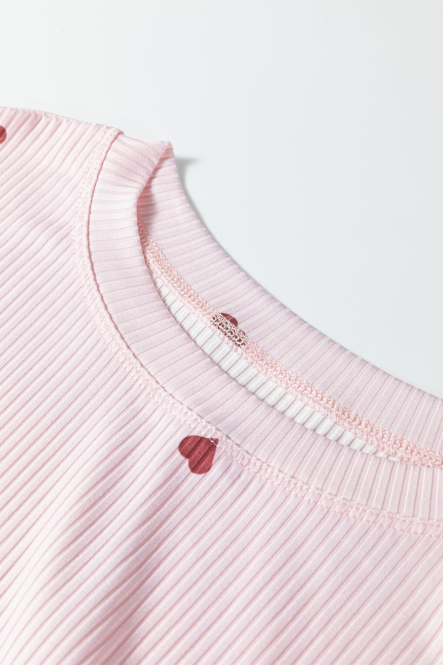 Valentine Heart Print Ribbed Knit Short Lounge Set - Light Pink