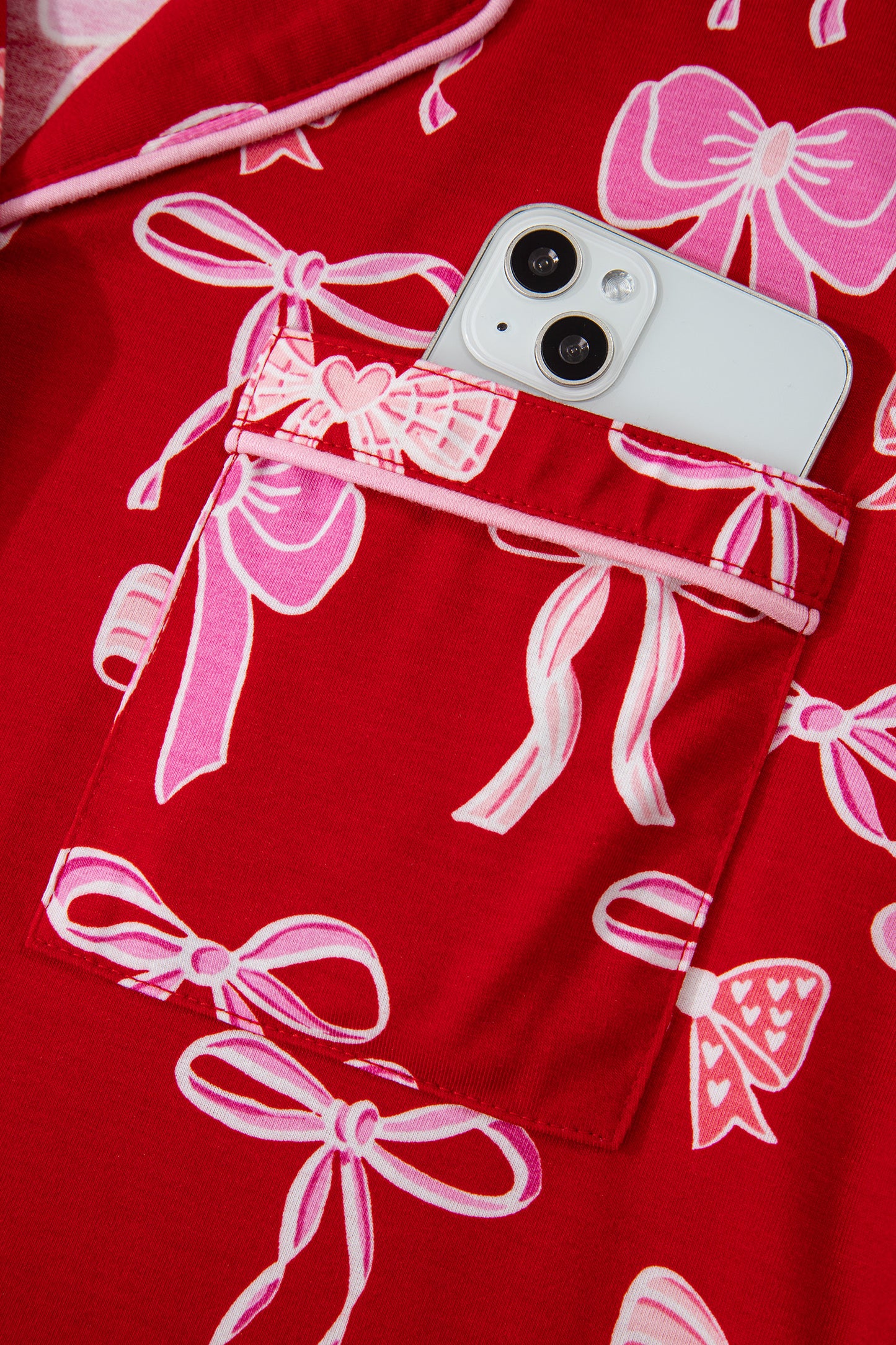 Sweet Bow Print Shirt Style Top & Long Pants Pajama Set