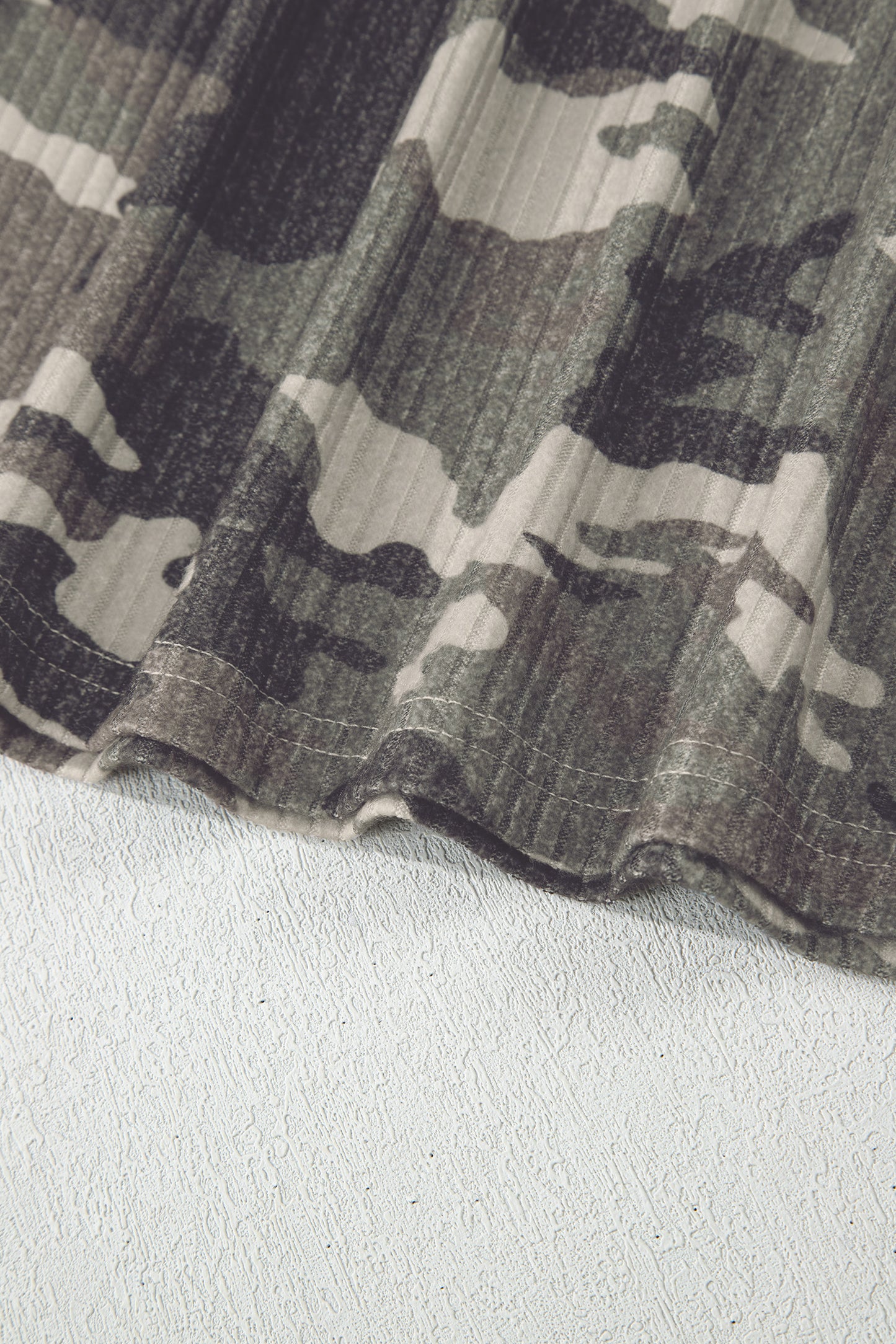 Green Camouflage Print Ribbed Knit Round Neck Tank Top