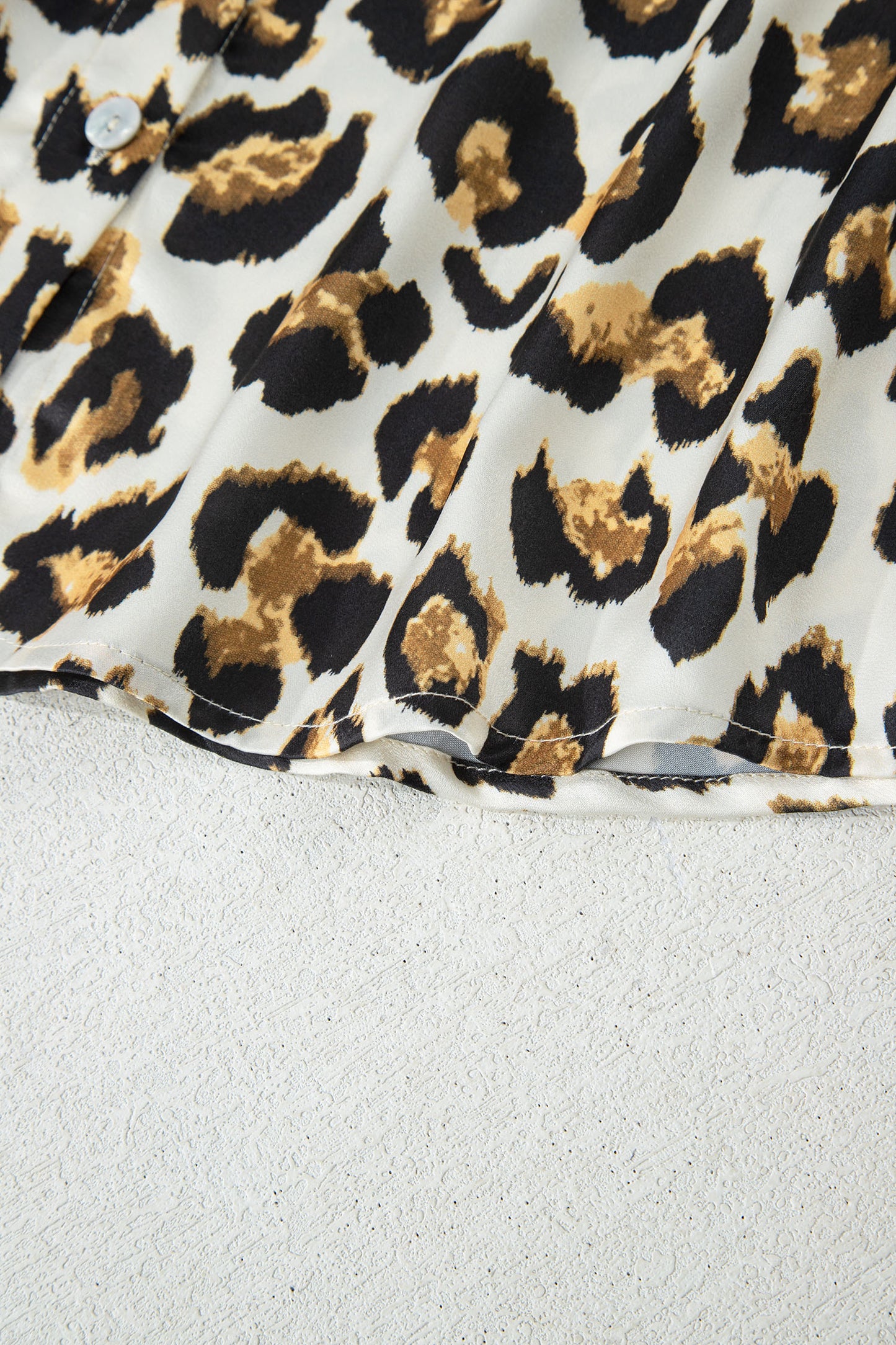 Khaki Leopard Print Ruffle Trim 3/4 Sleeve Loose Shirt