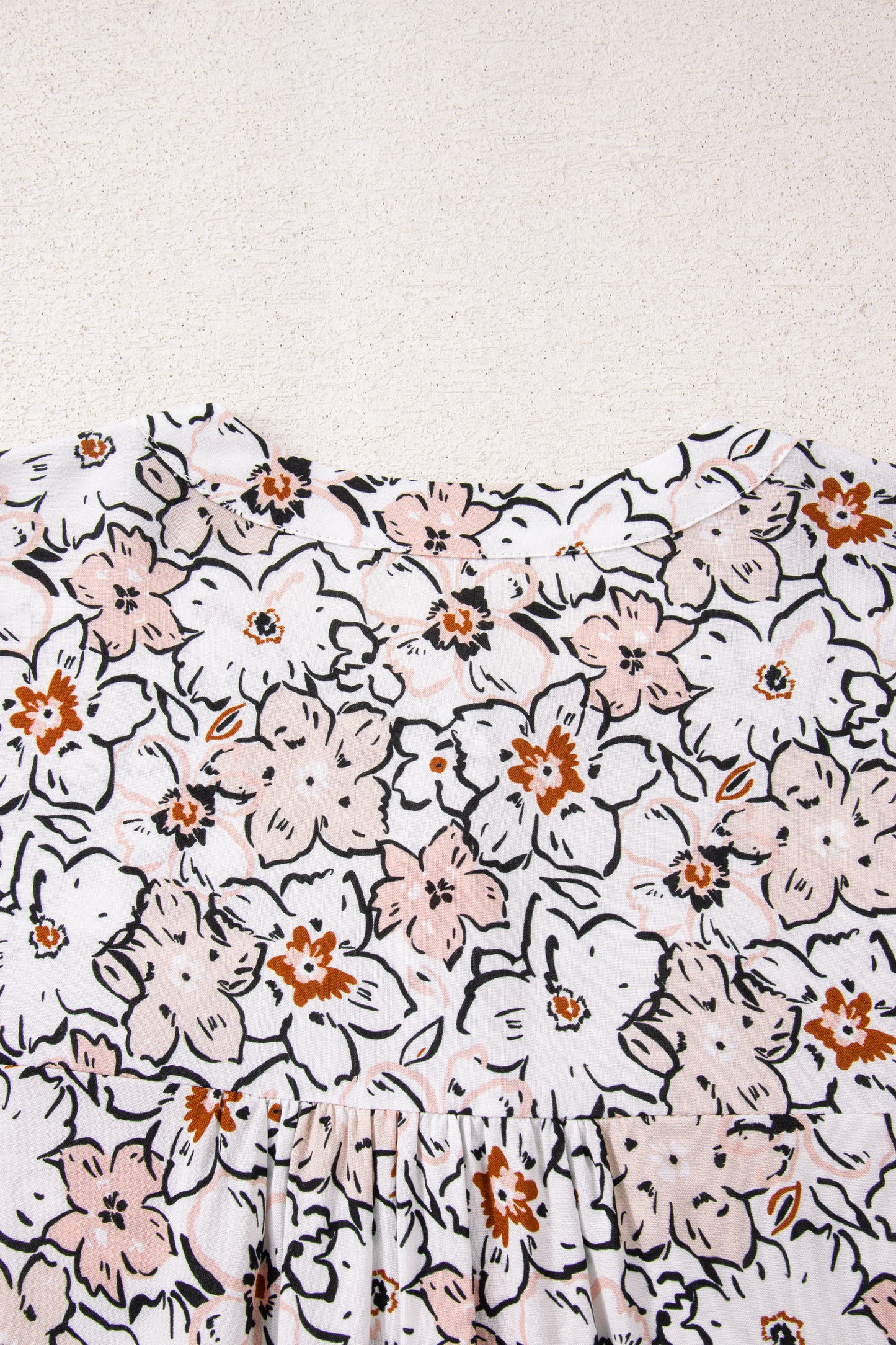 Bold Floral Print Frilled Puff Sleeve Button Down Shirt - Khaki