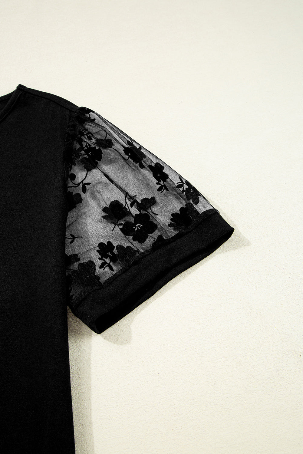 Floral Mesh Patchwork Loose V Neck Plus Size T Shirt