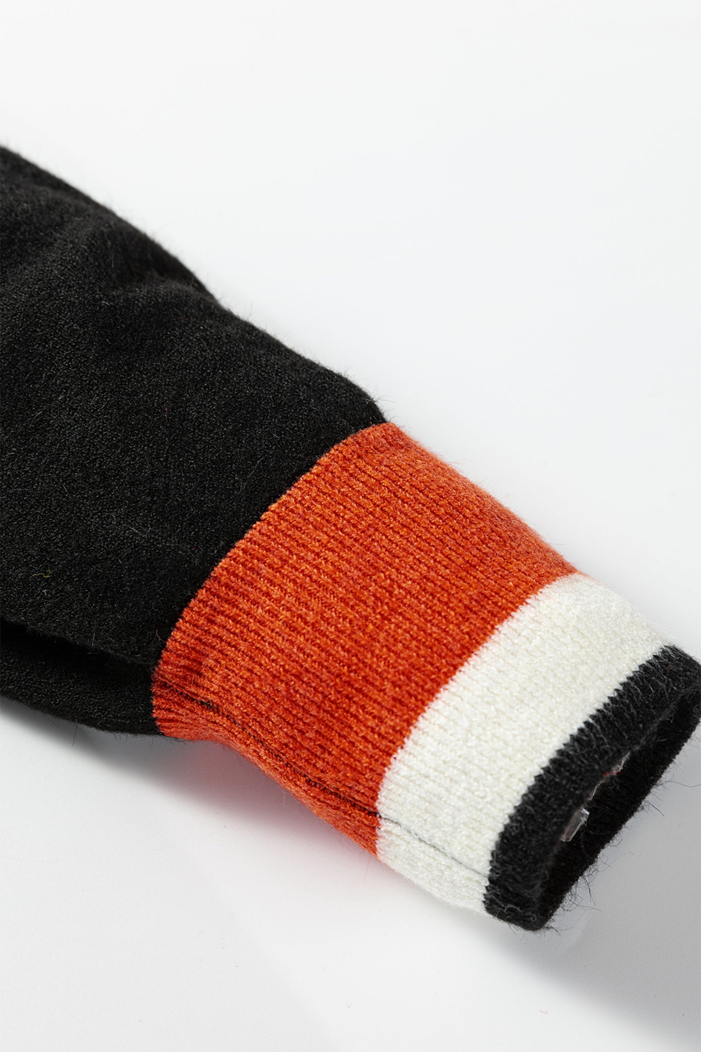 Dark Khaki Contrast Striped Trim V-Neck Varsity Sweater