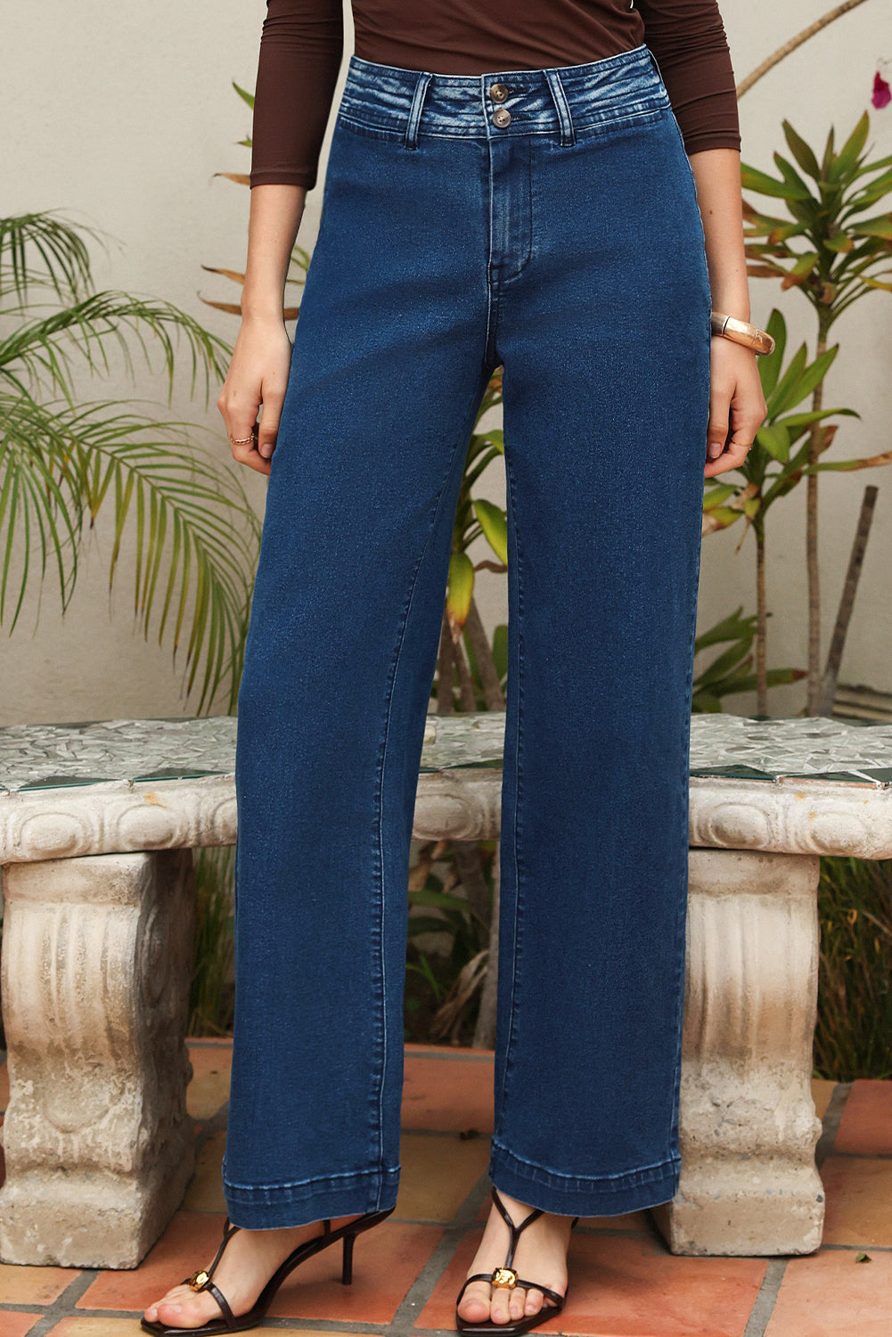 Stitched Detail High Waist Shift Jeans - Dusk Blue