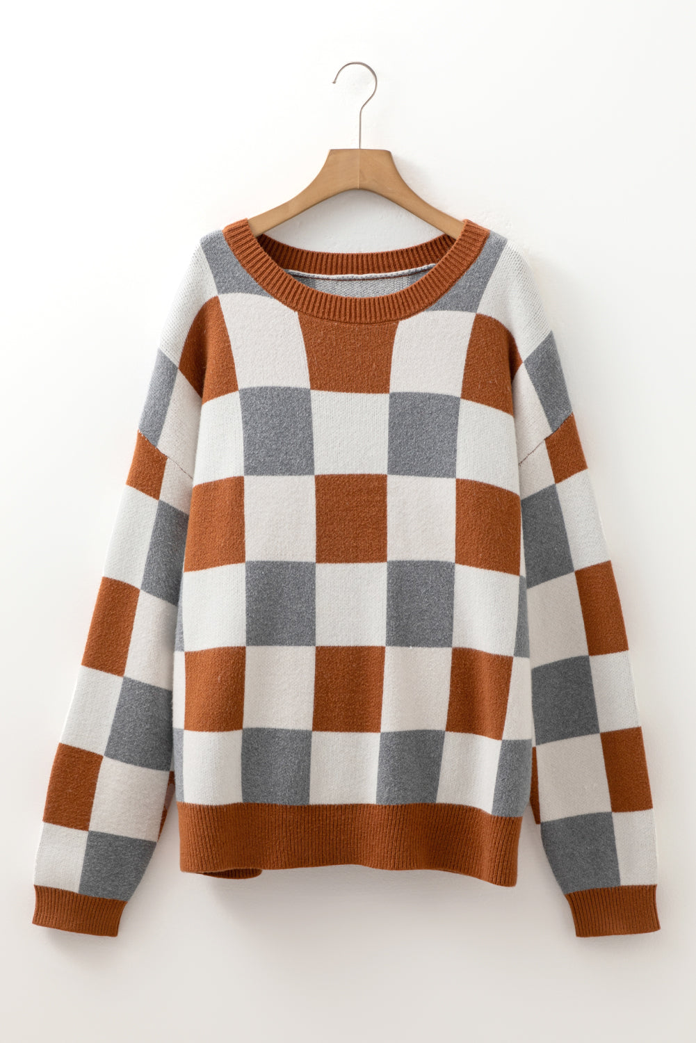 Plus Size Checkered Crewneck Sweater