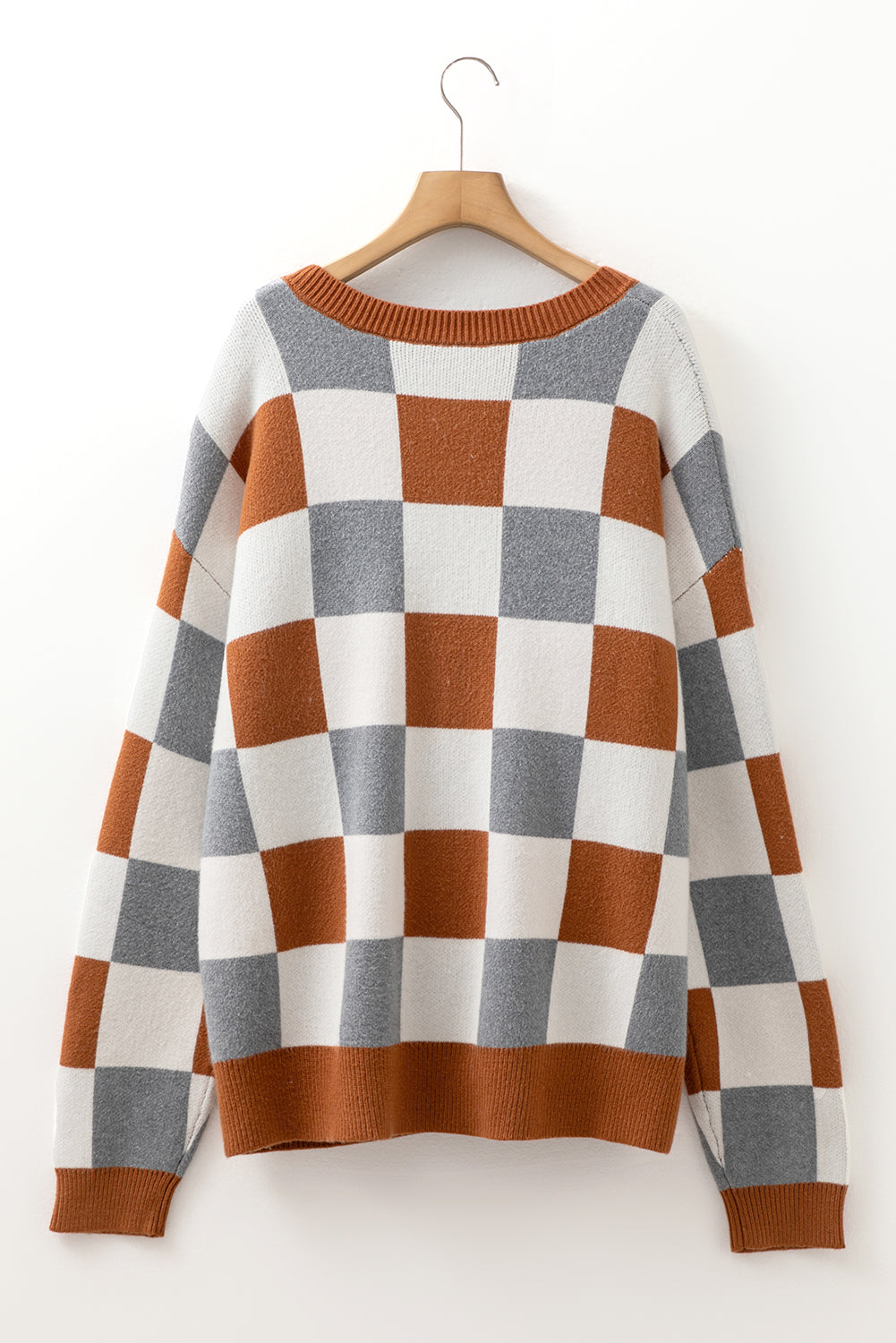 Plus Size Checkered Crewneck Sweater