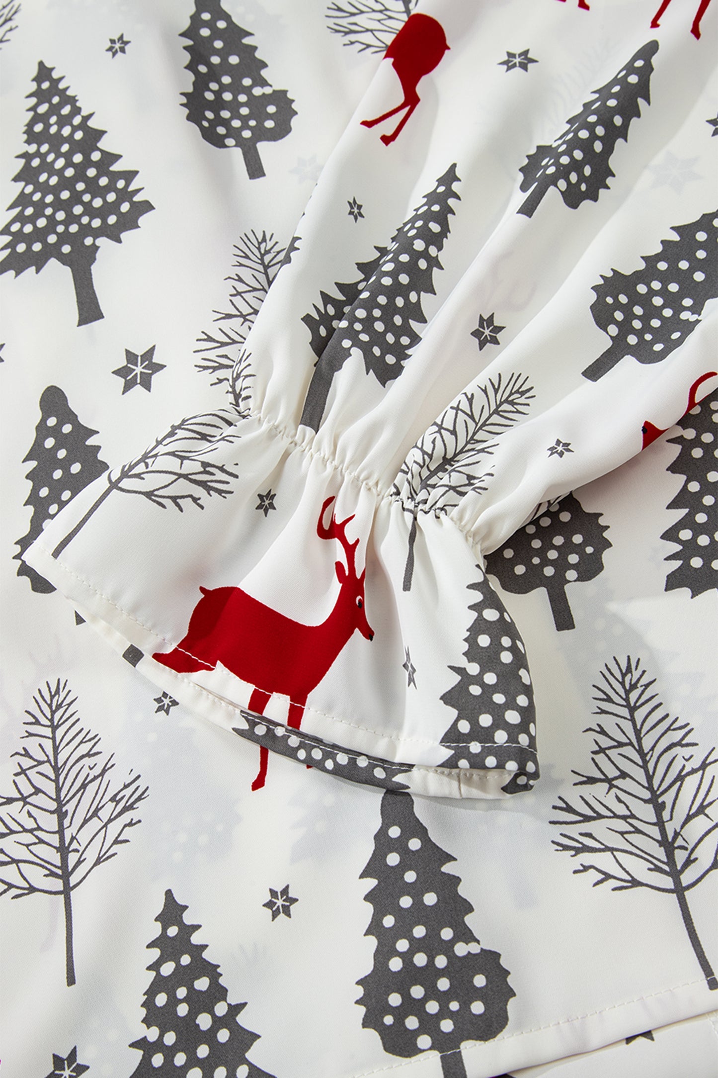 Christmas Print Velvet Trim Bow Knot Pajama Short Set