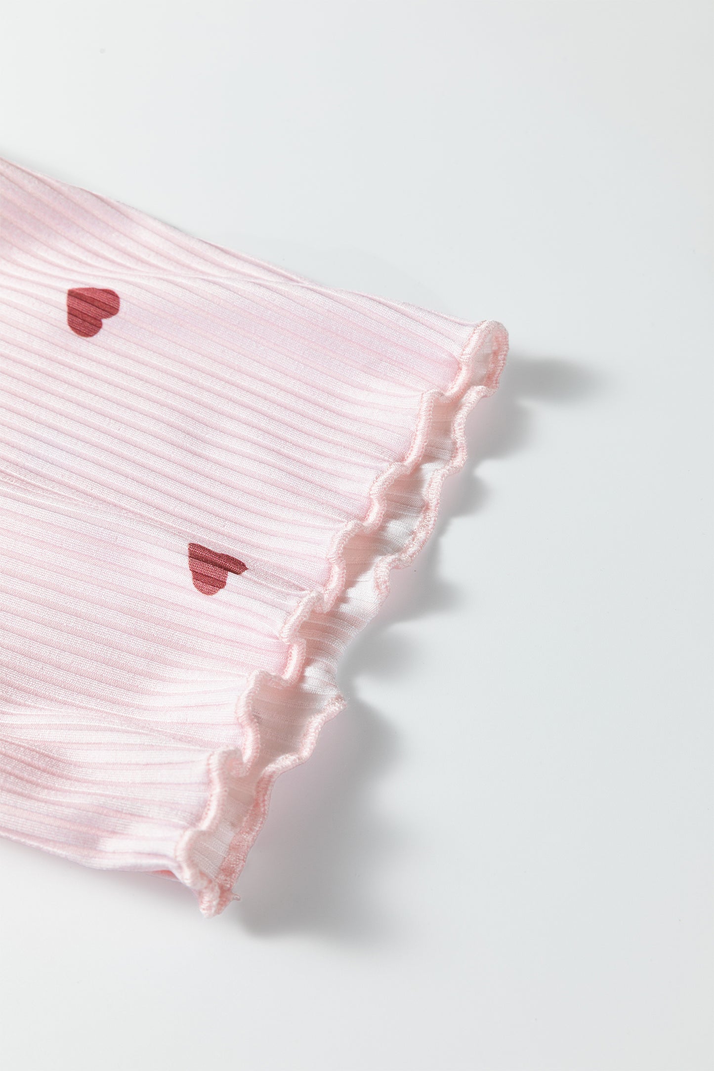 Valentine Heart Print Ribbed Knit Short Lounge Set - Light Pink