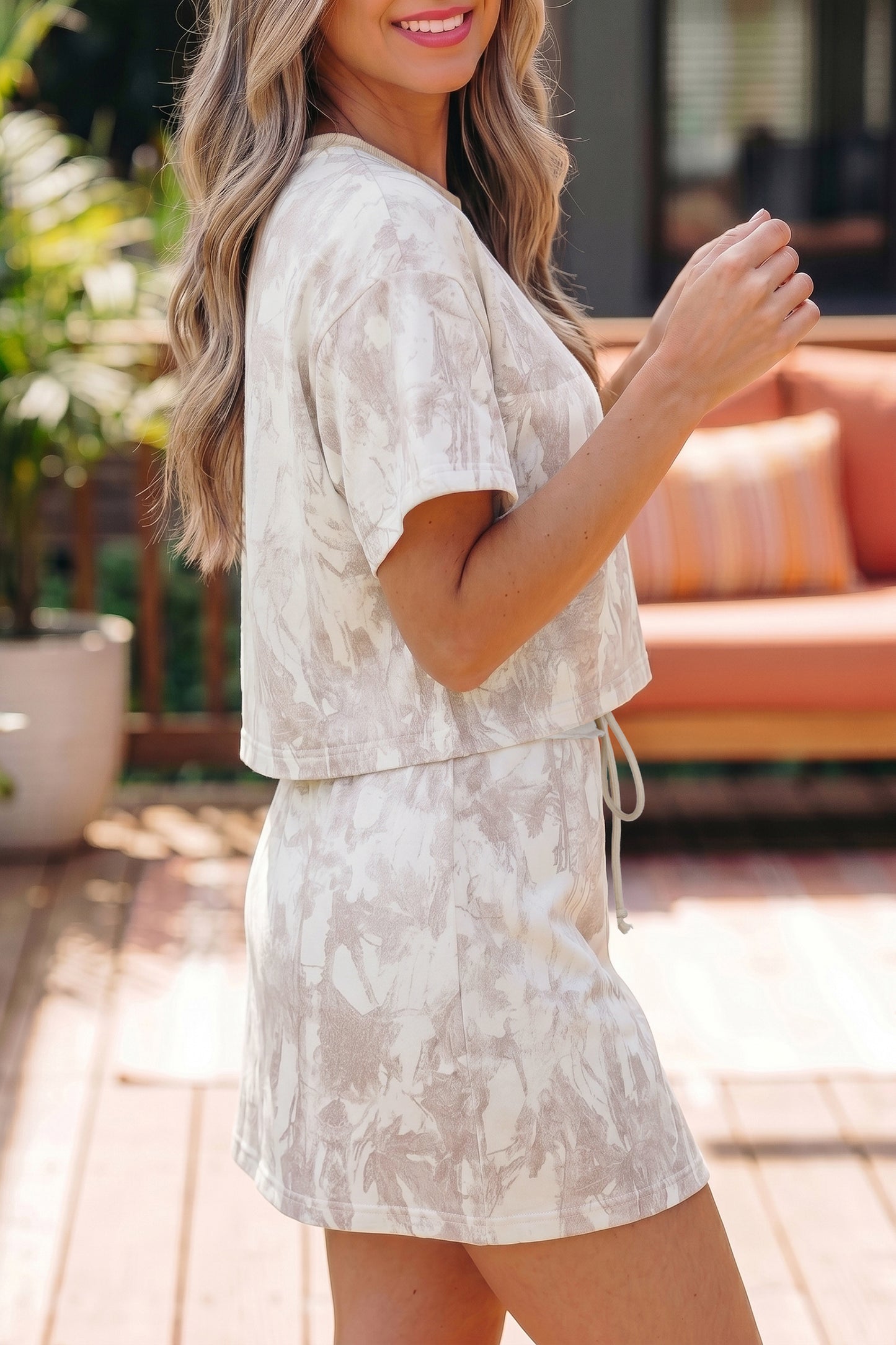 Camo Print Raw Edge Cropped Top & Skirt Set