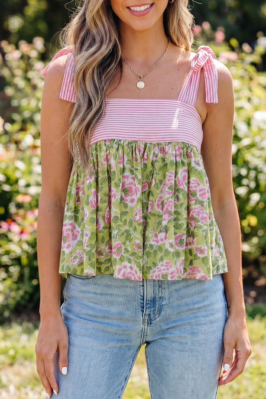 Floral Printed Knot Strap Babydoll Tank Top