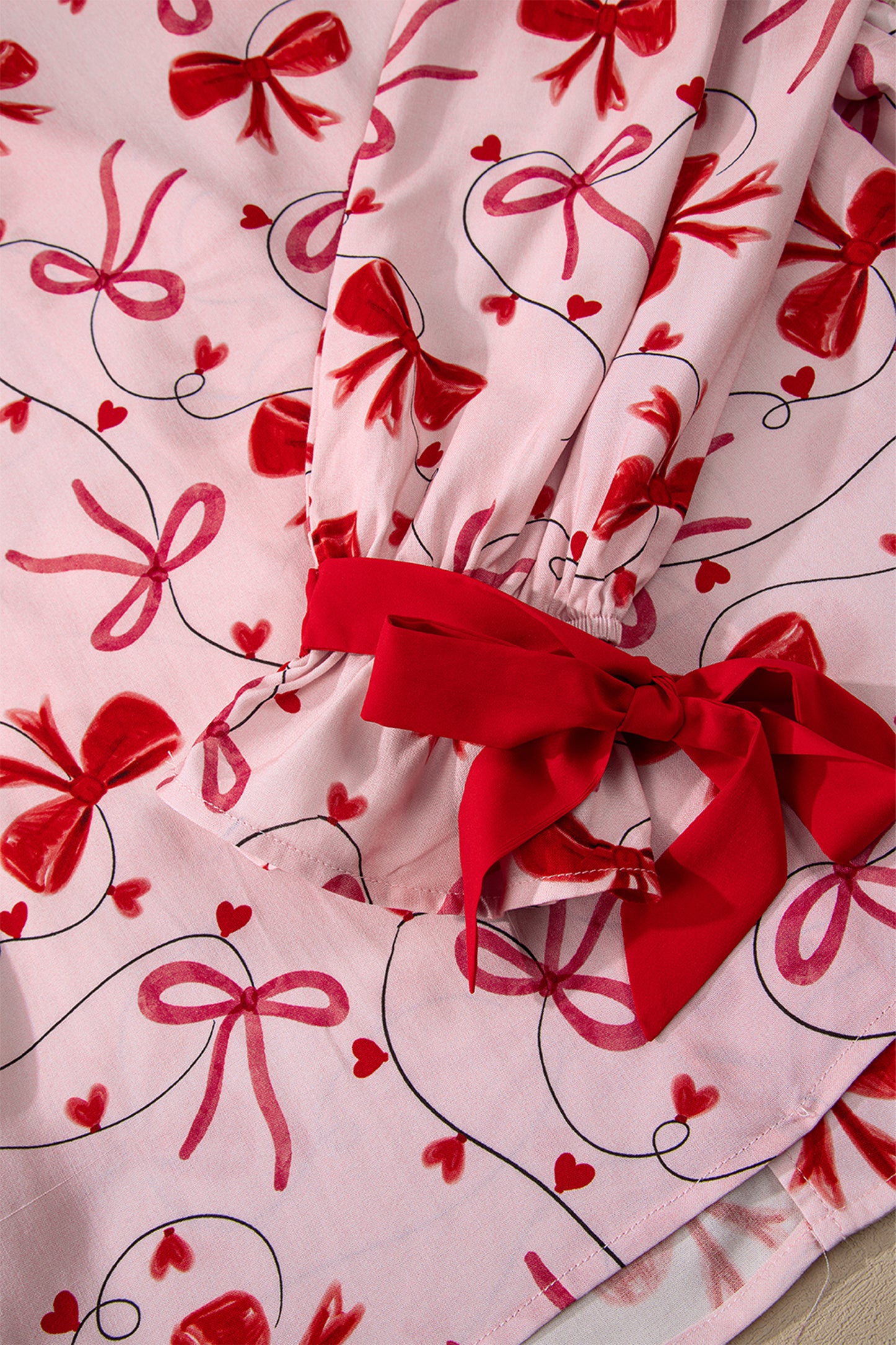 Bow Print Valentine Long Sleeve Shirt & Shorts Pajama Set