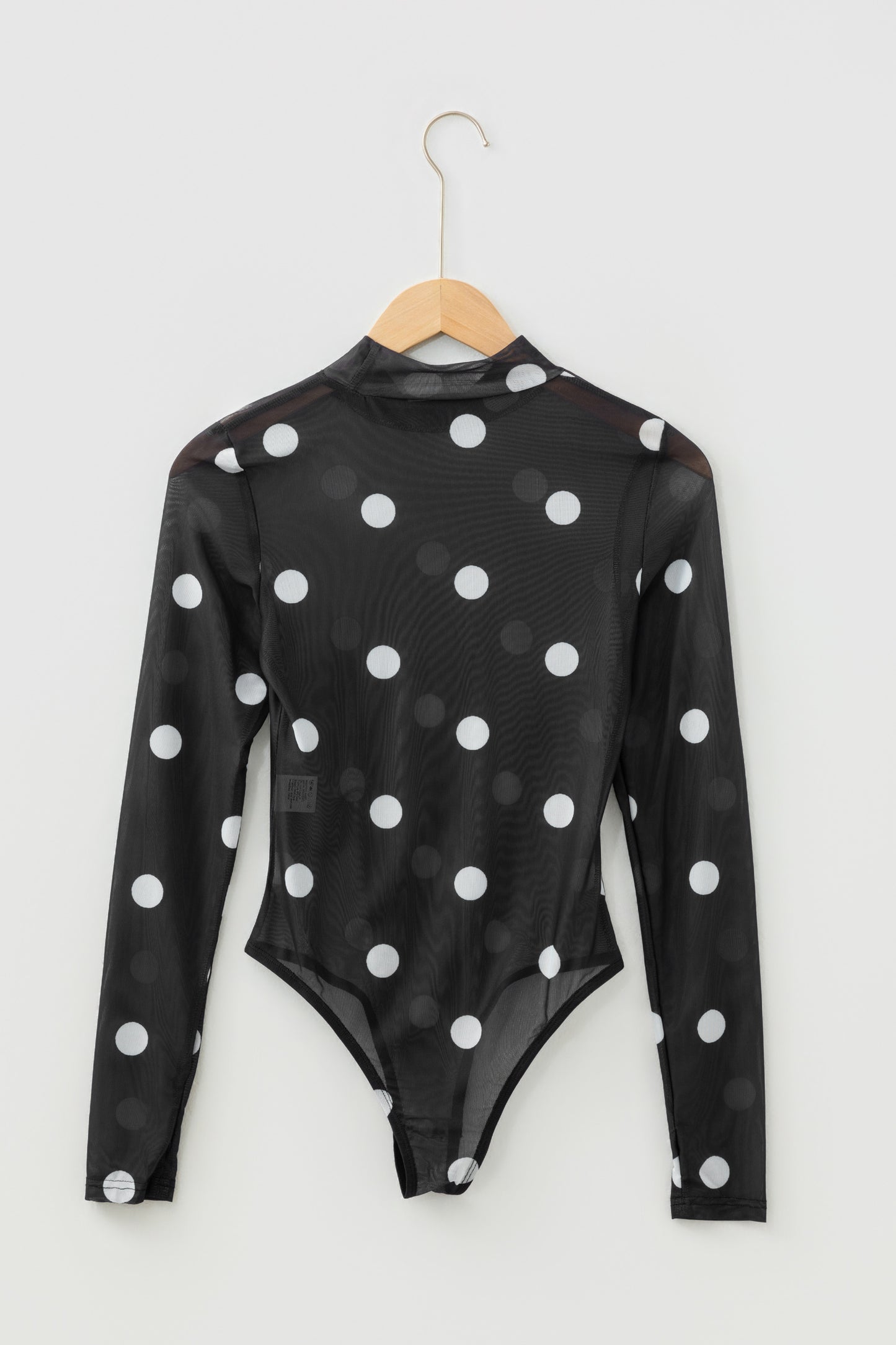 Vintage Polka Dot Mesh Long Sleeve Bodysuit - Black