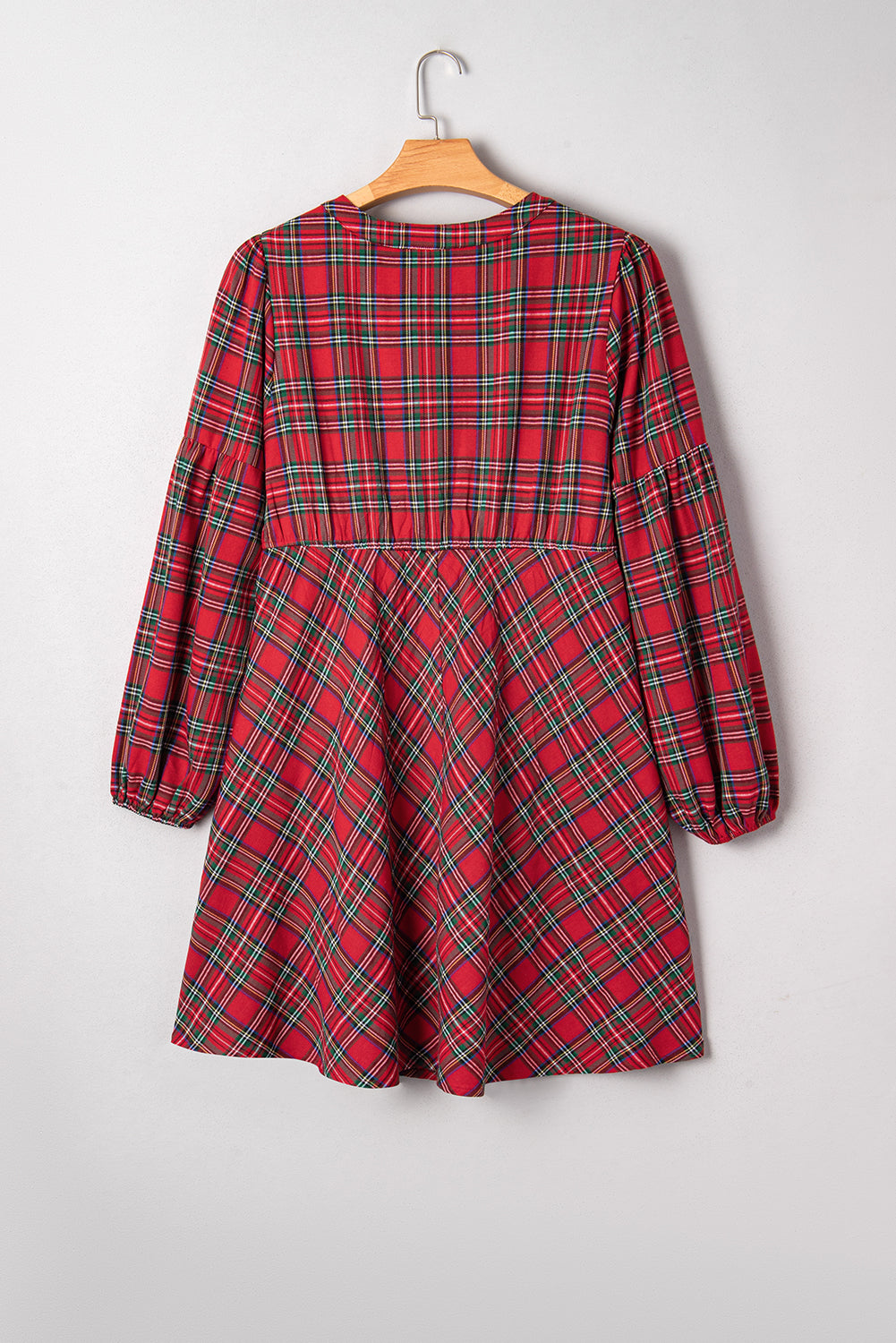 Red Plaid Half Button Long Sleeve Holiday Dress - Plus Size