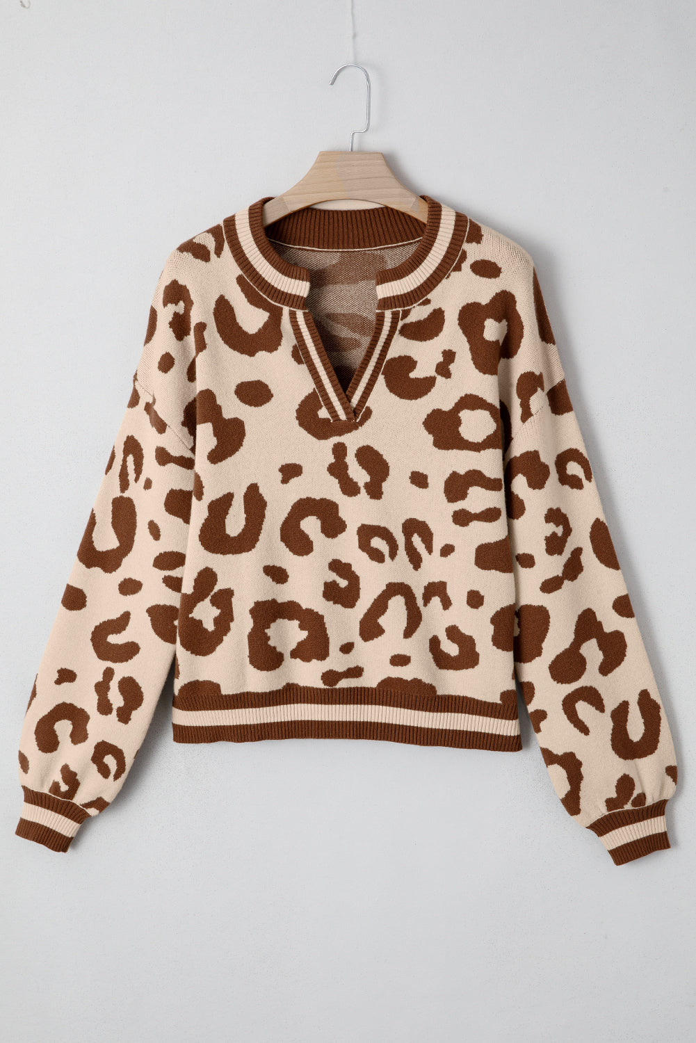 Leopard Printed Knit V Neck Sweater