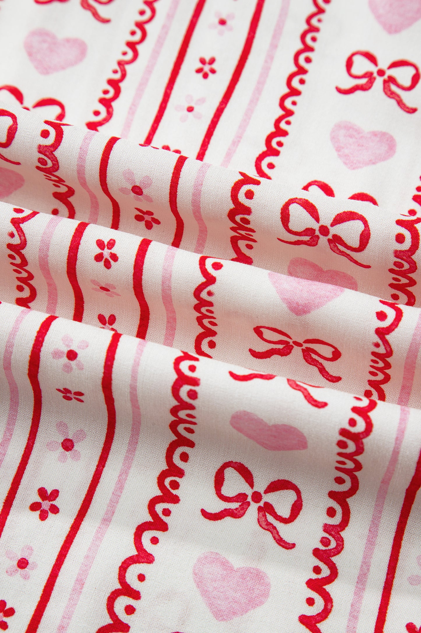 Bow Heart Print Ribbon Decor Short Pajama Set - Red
