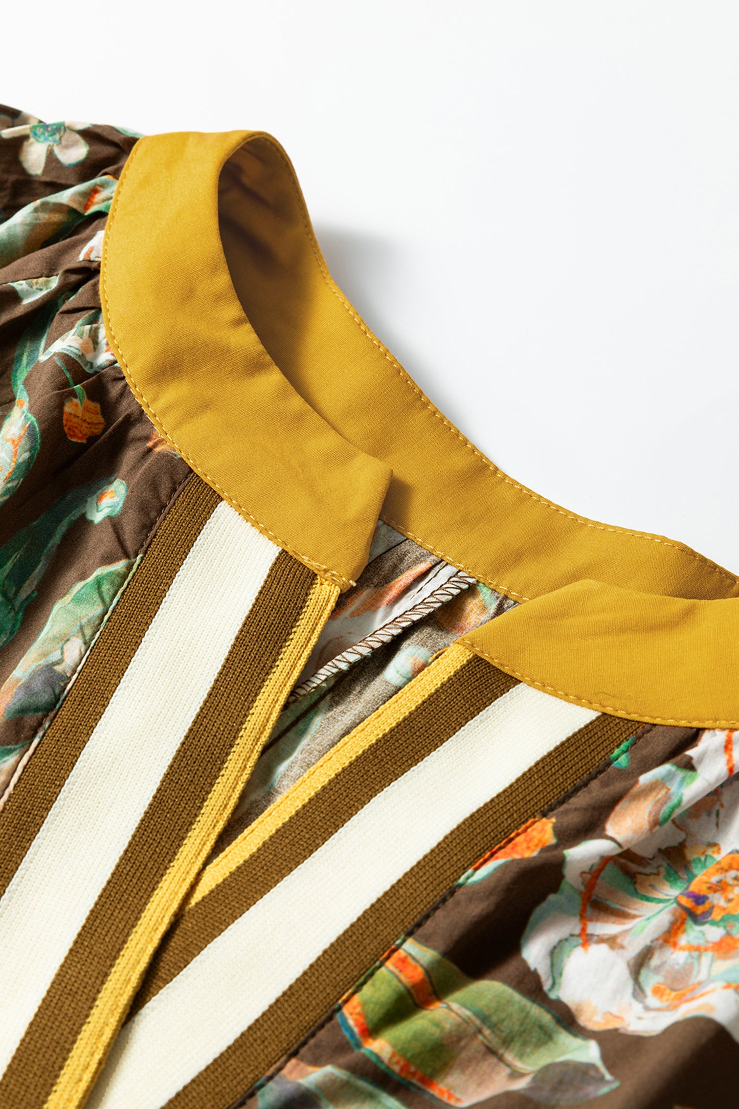 Floral Print Contrast Trim V Neck Pocketed Long Sleeve Mini Dress