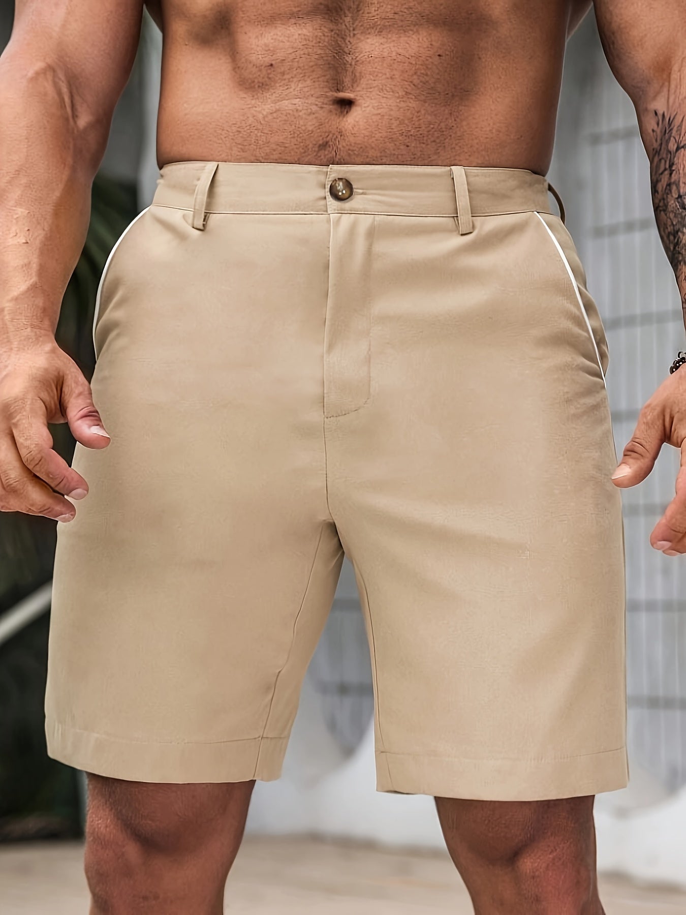 Men's Solid Colour Casual Shorts With Multiple Pockets