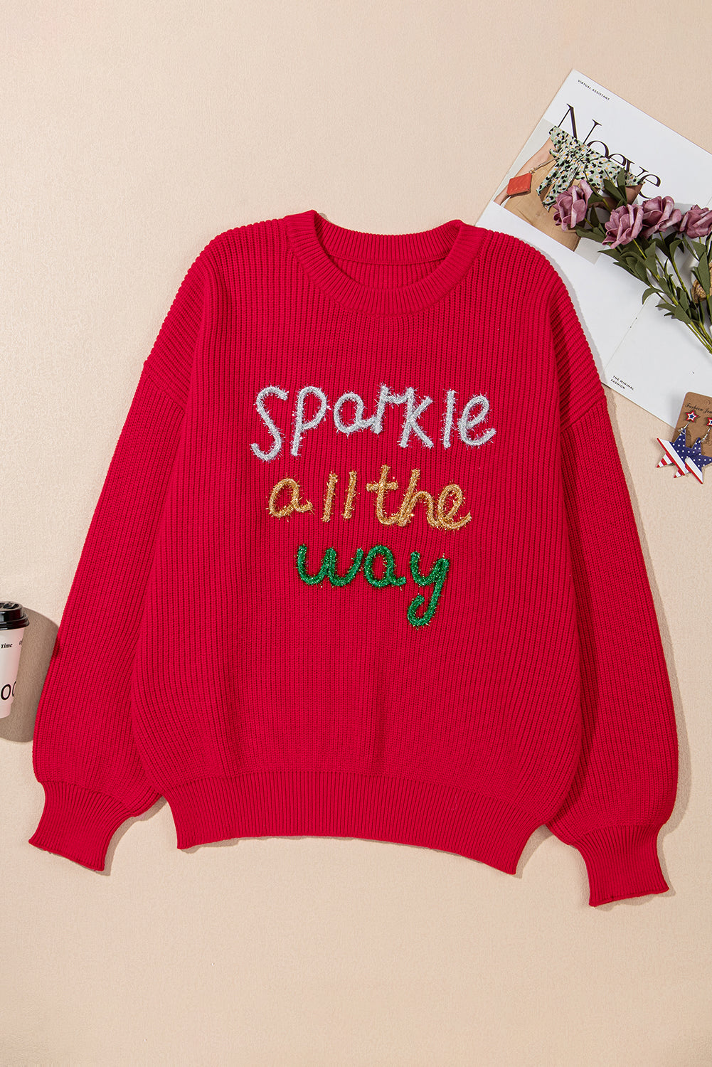 Sparkle All The Way Tinsel Crew Neck Plus Size Christmas Sweater