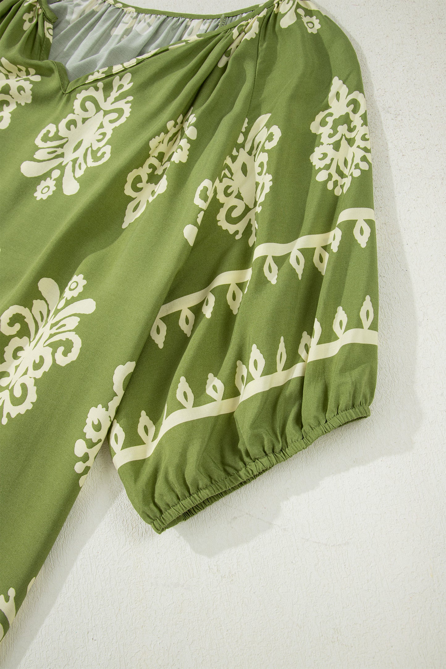 Boho Chic Notched V Neck Floral Short Sleeve Top