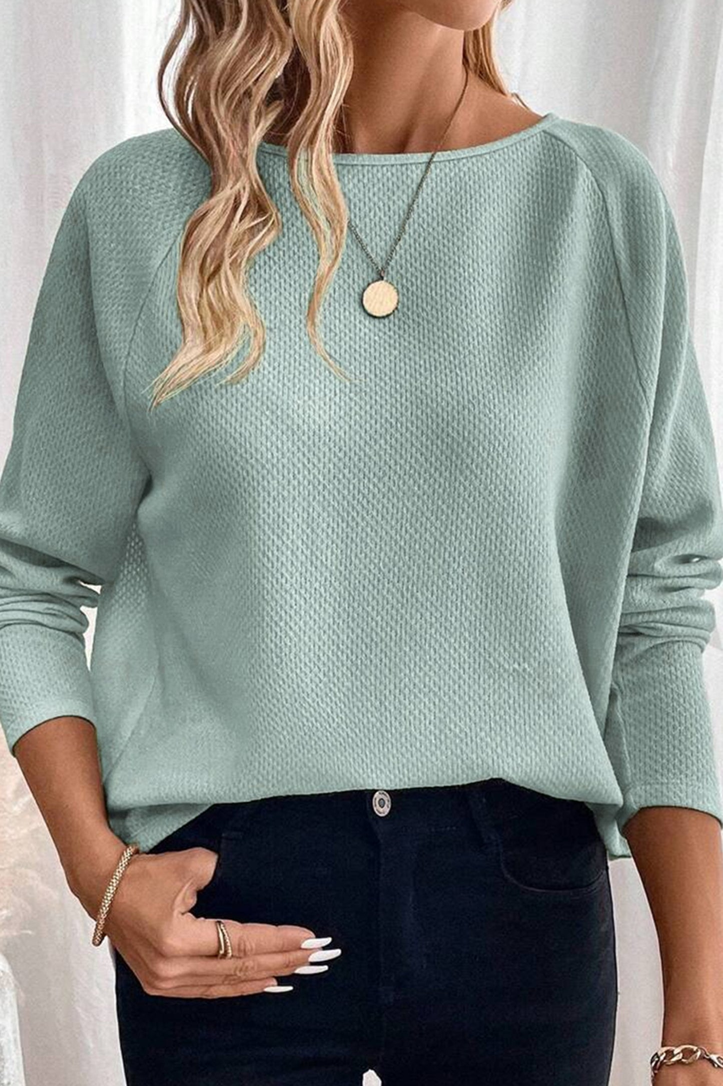 Textured Raglan Sleeve Knit Loose Top