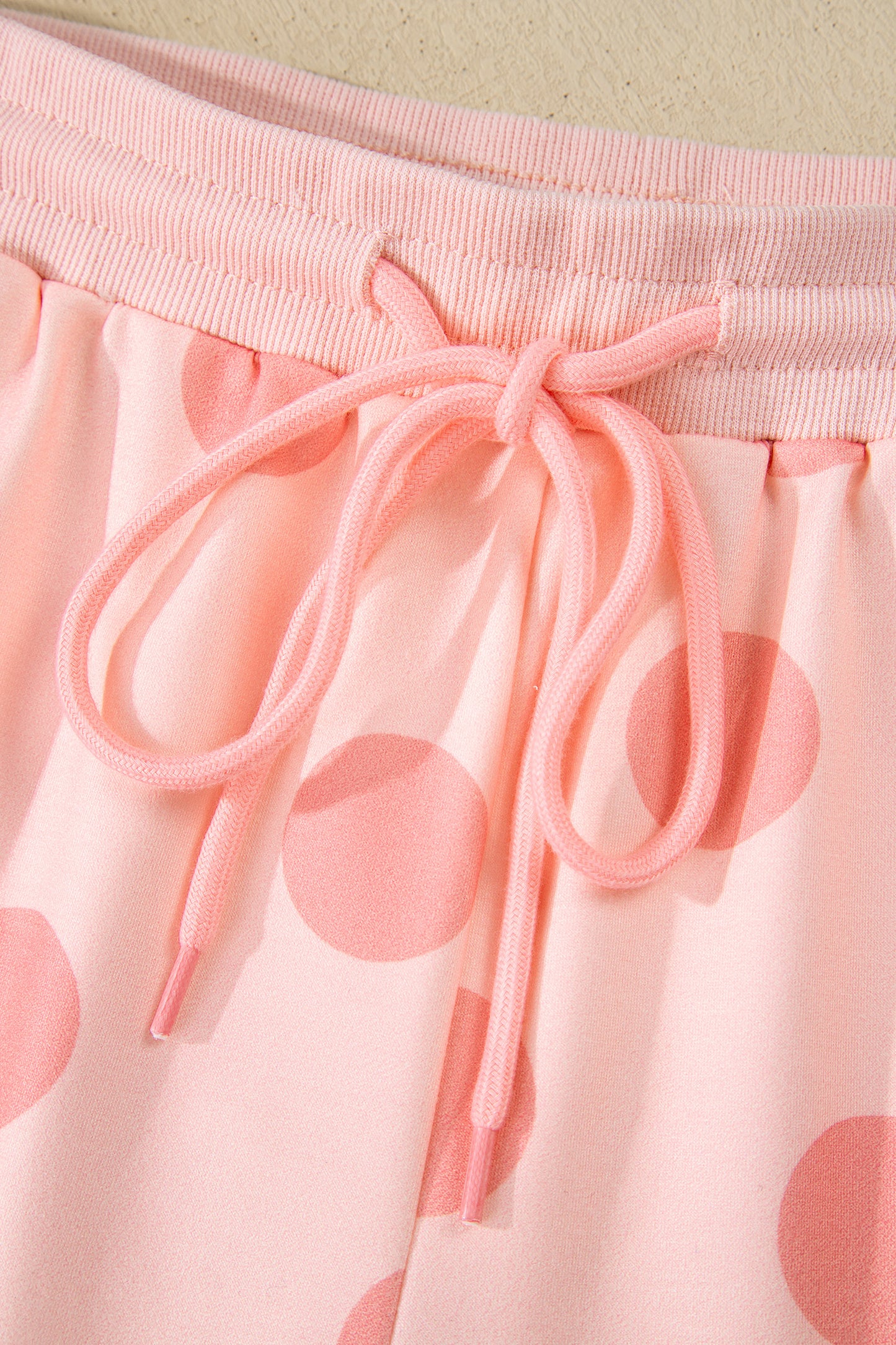 Polka Dot Print Drop Shoulder Pullover & Drawstring Shorts Set