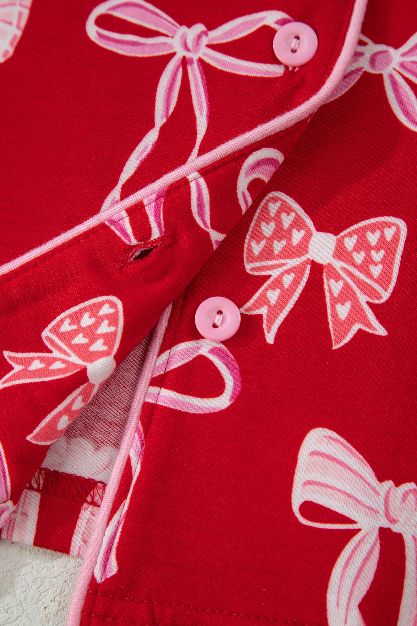 Red Sweet Bow Print Ruffled Short Sleeve Pajama Set