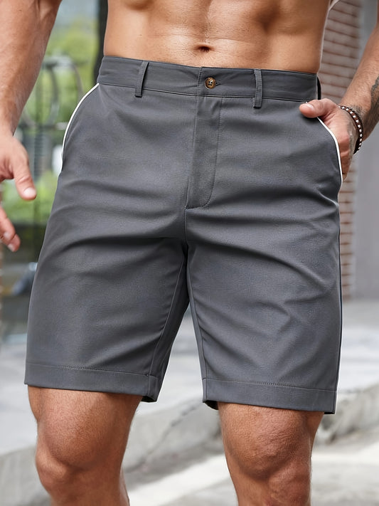 Men's Solid Colour Casual Shorts With Multiple Pockets